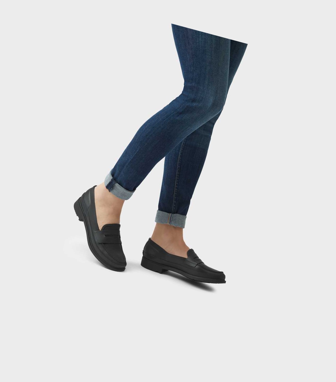 Loafersy Damskie Hunter Refined Slim Fit Penny Czarne | 582ILRYNW