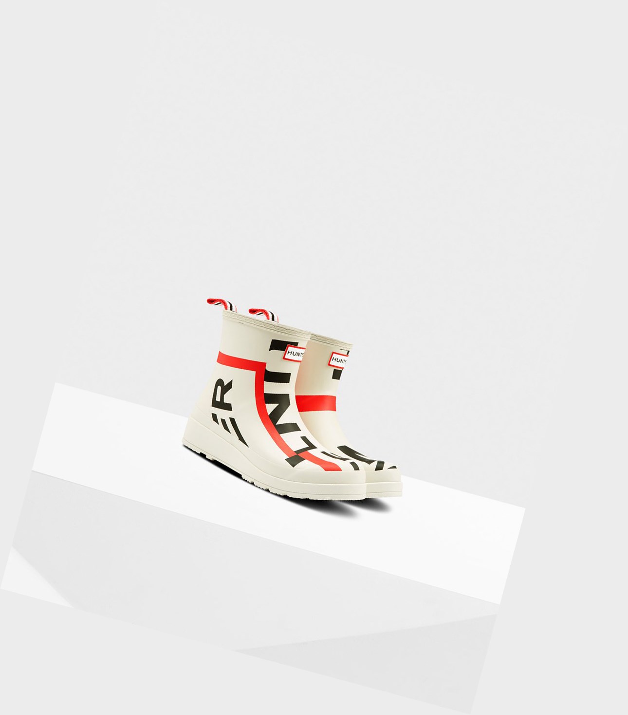 Play Boots Damskie Hunter Original Krótkie Exploded Logo Rain Białe | 402AKUPVJ