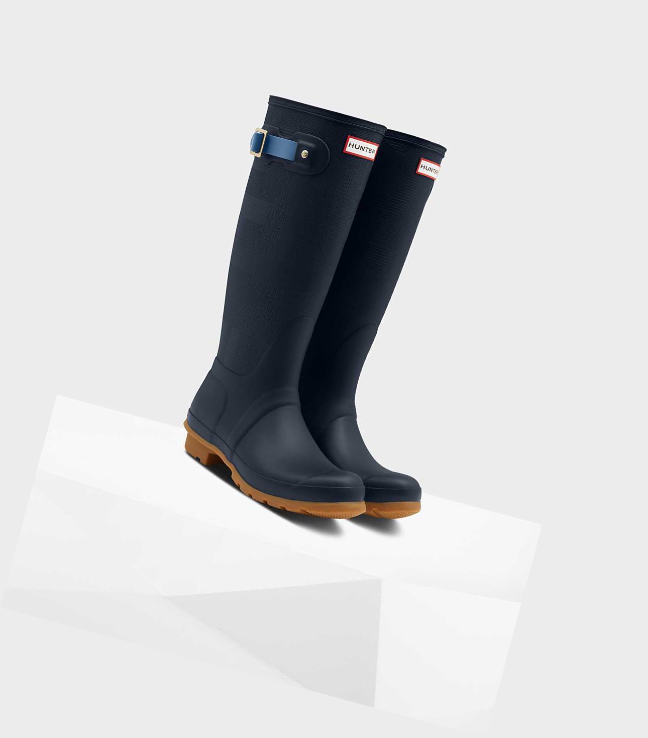 Wysokie Buty Damskie Hunter Original Exploded Logo Texture Wellington Granatowe | 298VMPRXY