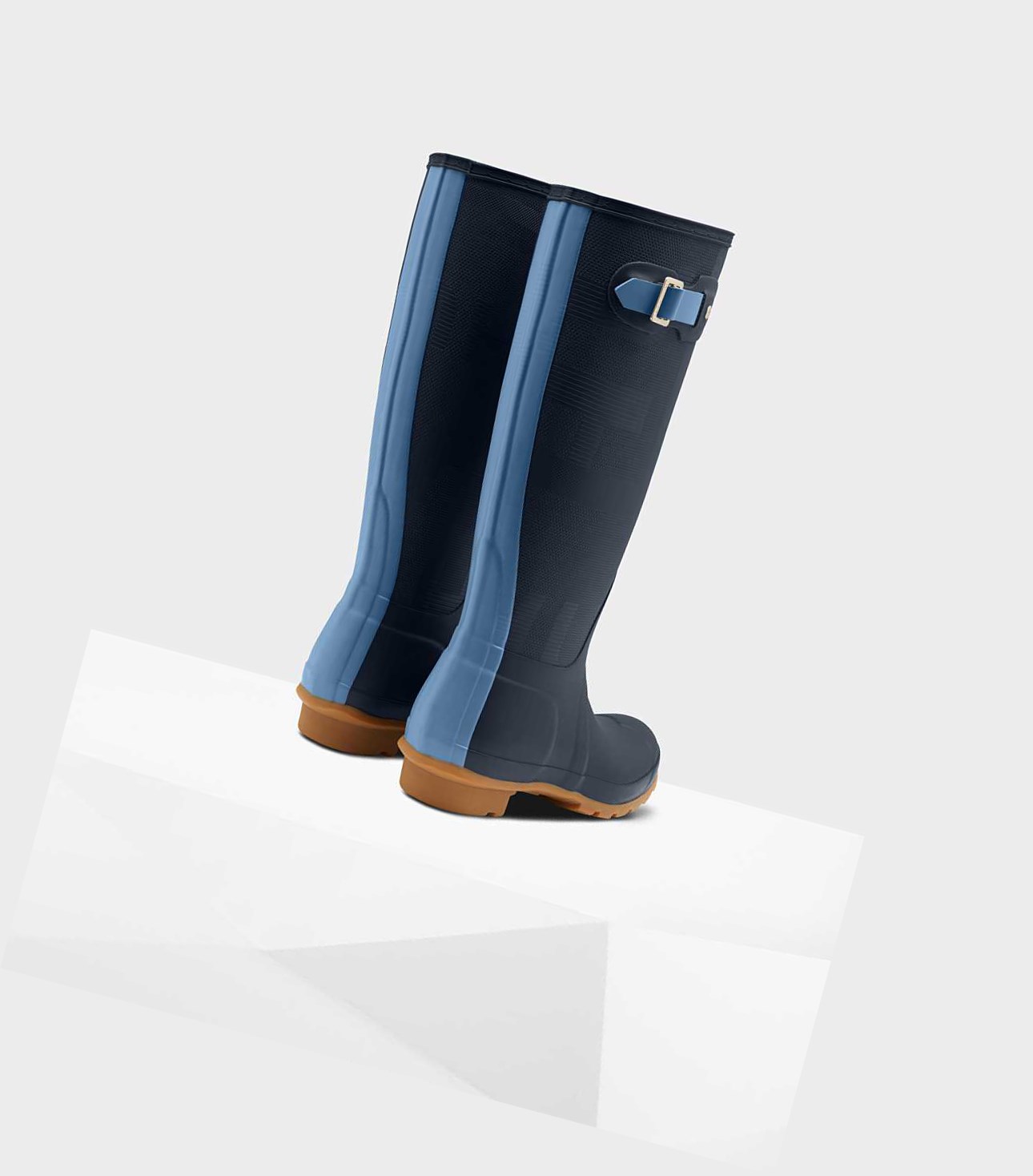 Wysokie Buty Damskie Hunter Original Exploded Logo Texture Wellington Granatowe | 298VMPRXY