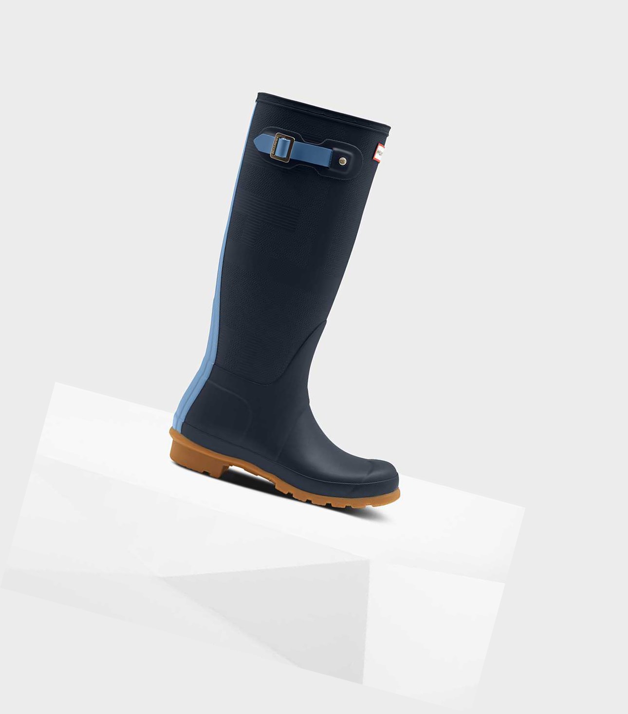 Wysokie Buty Damskie Hunter Original Exploded Logo Texture Wellington Granatowe | 298VMPRXY