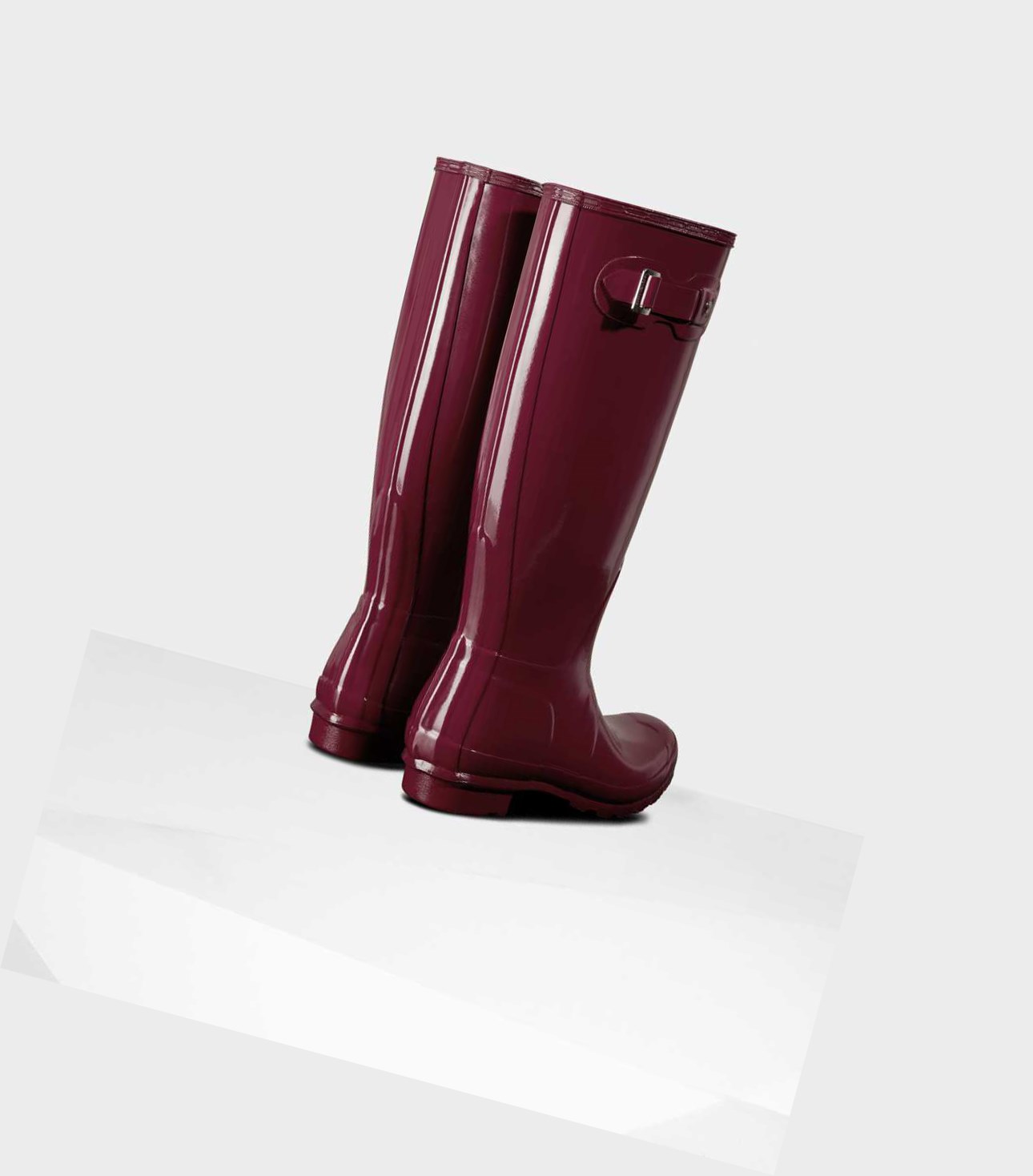 Wysokie Buty Damskie Hunter Original Gloss Wellington Bordowe | 423OCBNGE