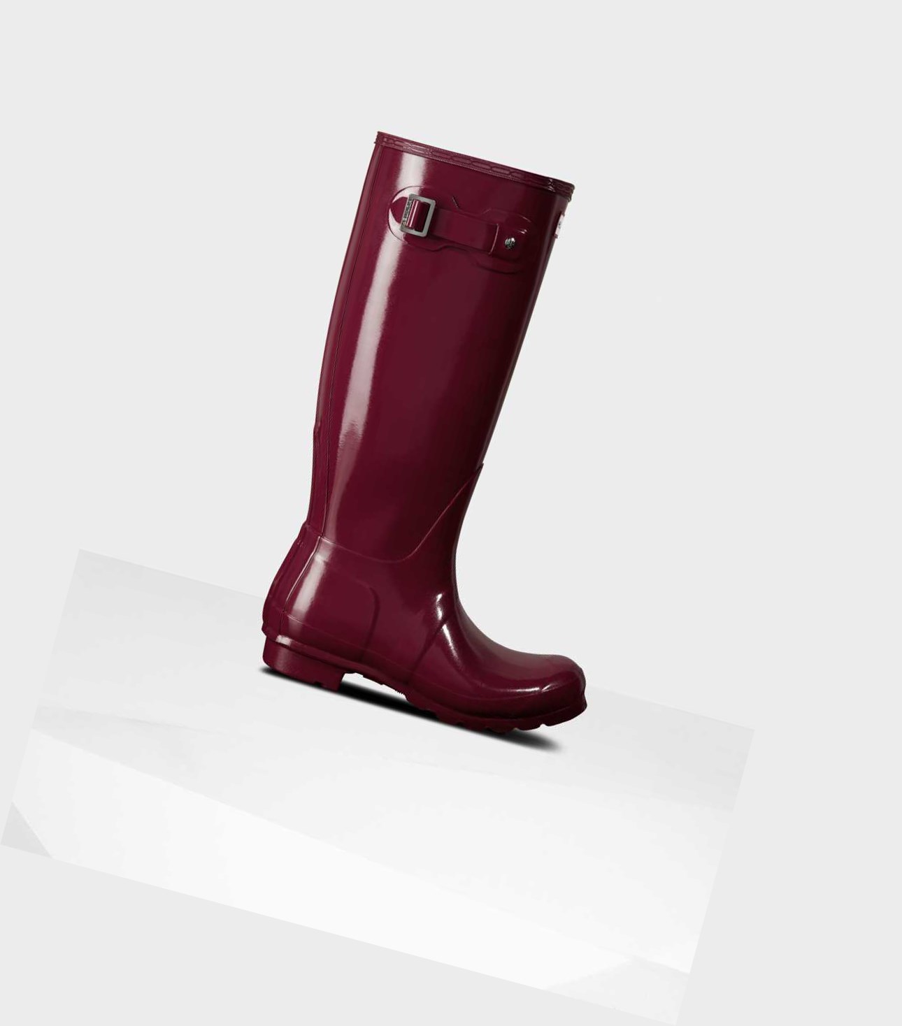 Wysokie Buty Damskie Hunter Original Gloss Wellington Bordowe | 423OCBNGE