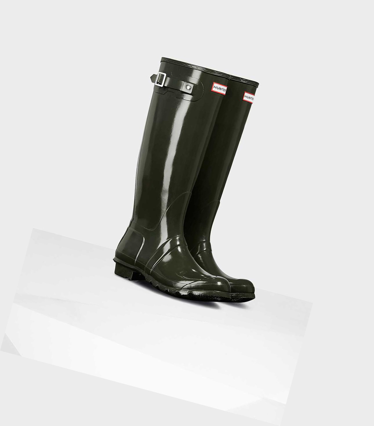 Wysokie Buty Damskie Hunter Original Gloss Wellington Zielone | 438MEQPBY