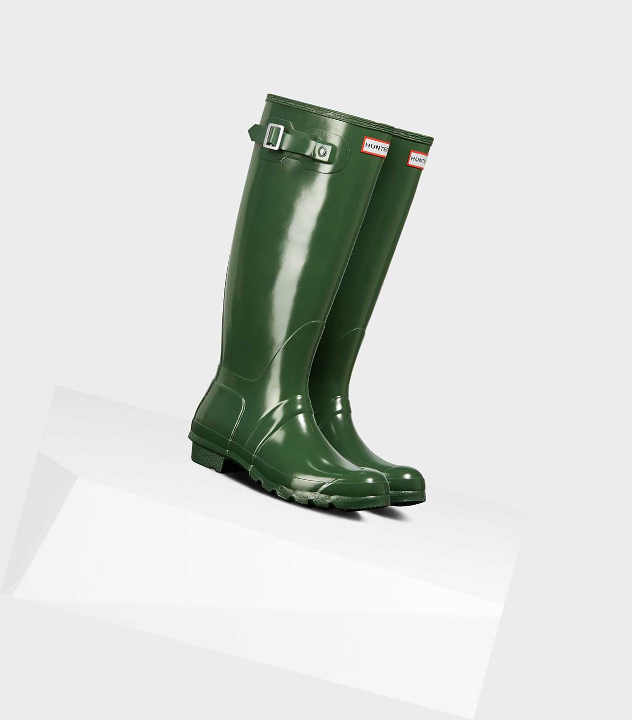 Wysokie Buty Damskie Hunter Original Gloss Wellington Zielone | 568BUORZT