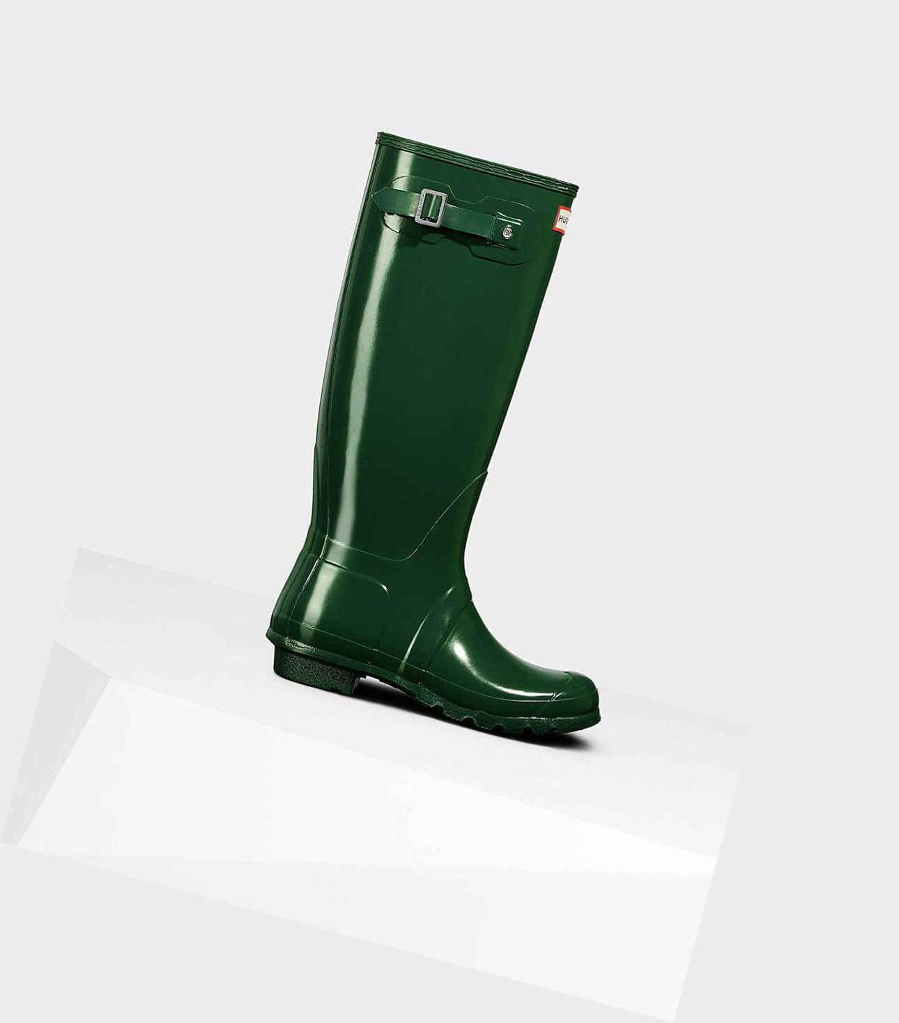 Wysokie Buty Damskie Hunter Original Gloss Wellington Zielone | 568BUORZT