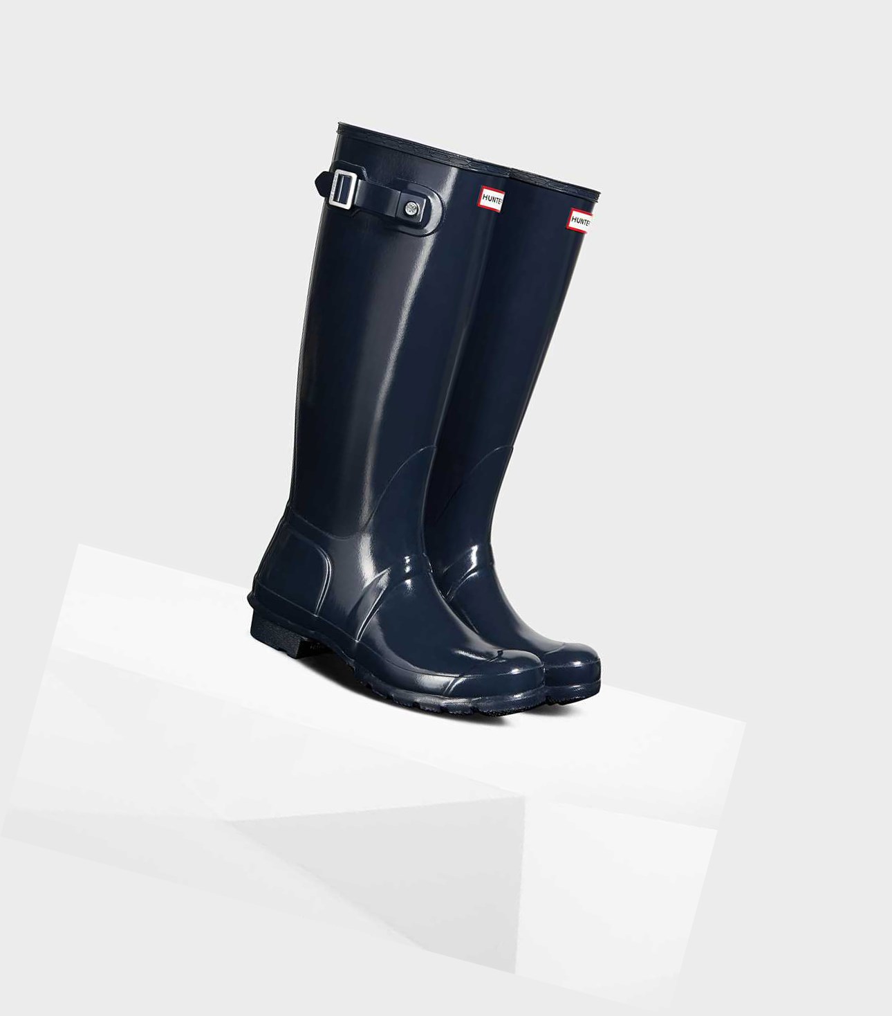Wysokie Buty Damskie Hunter Original Gloss Wellington Granatowe | 630QUAYFL