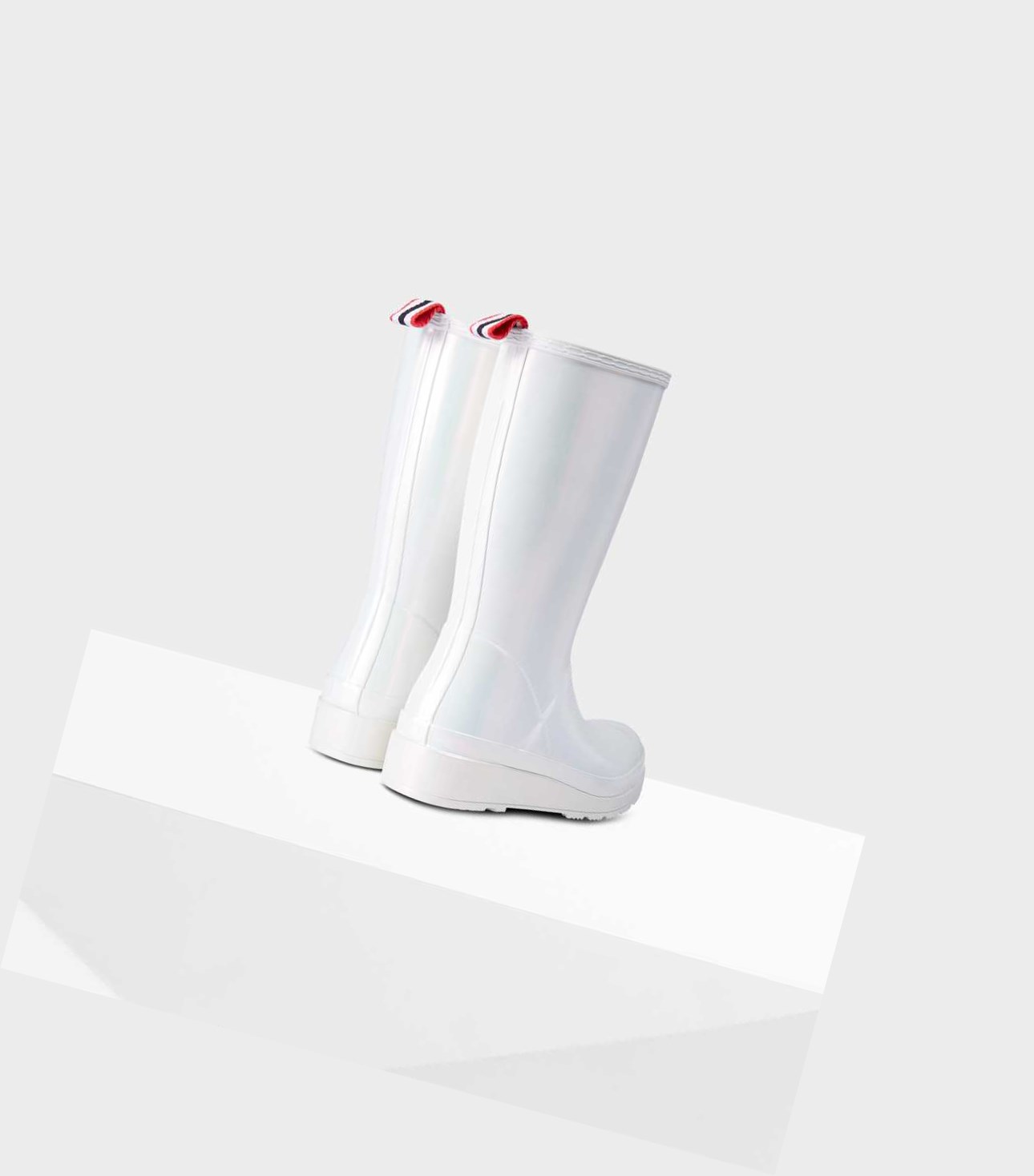 Wysokie Buty Damskie Hunter Original Play Nebula Wellington Srebrne | 179AUBLWD