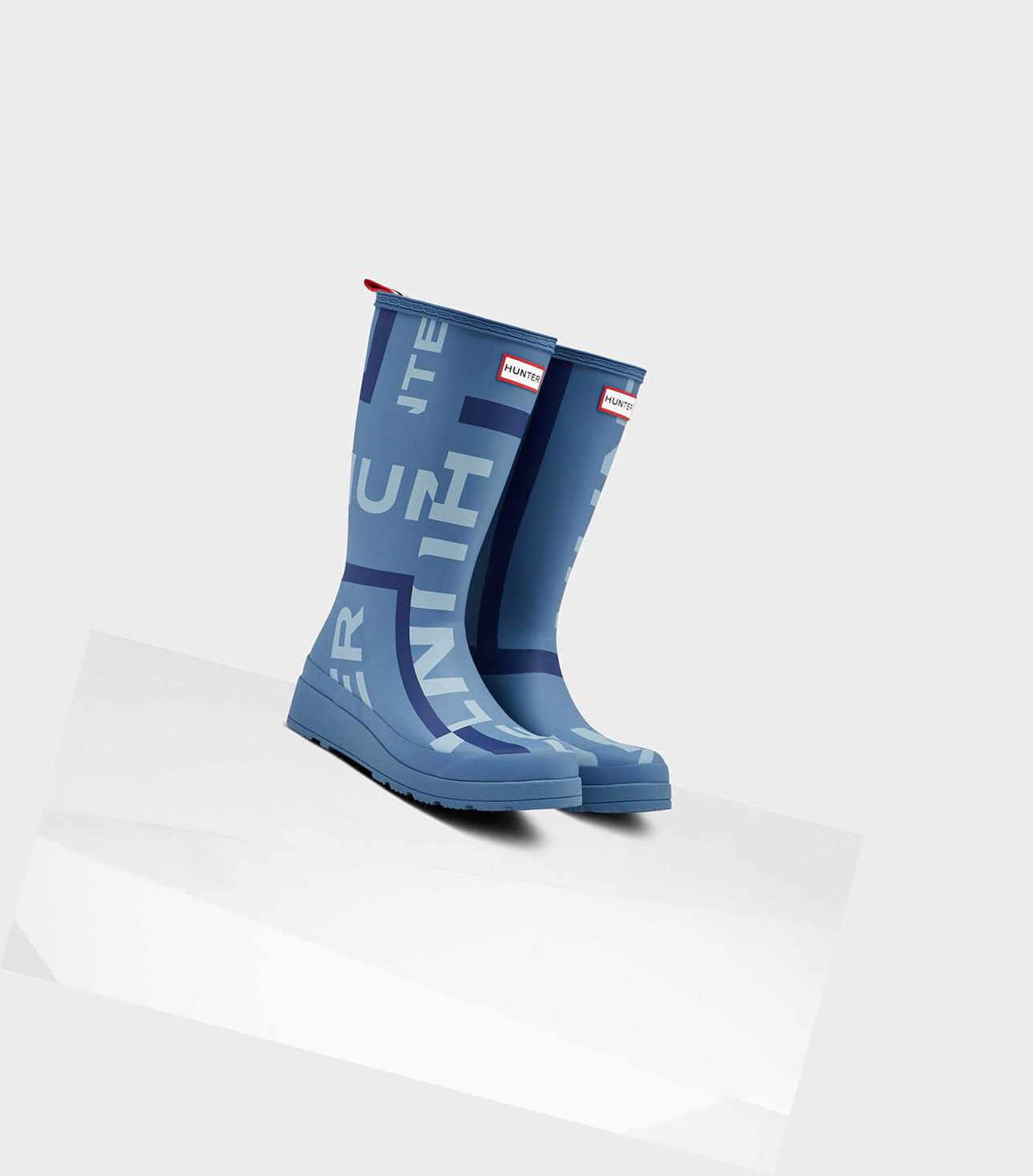 Wysokie Buty Damskie Hunter Original Play Exploded Logo Wellington Niebieskie | 374EANKPH