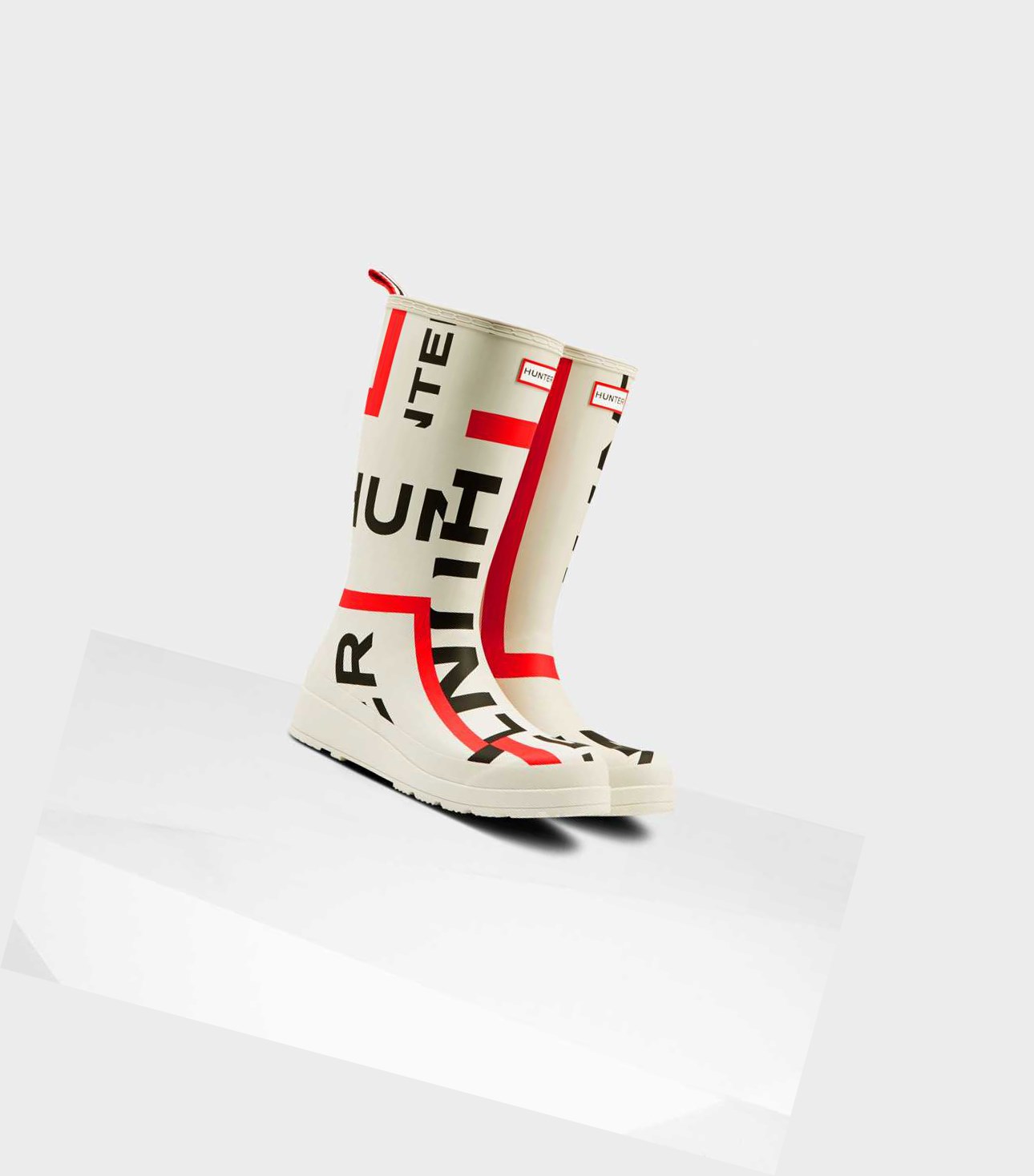Wysokie Buty Damskie Hunter Original Play Exploded Logo Wellington Białe | 408XZGBUH