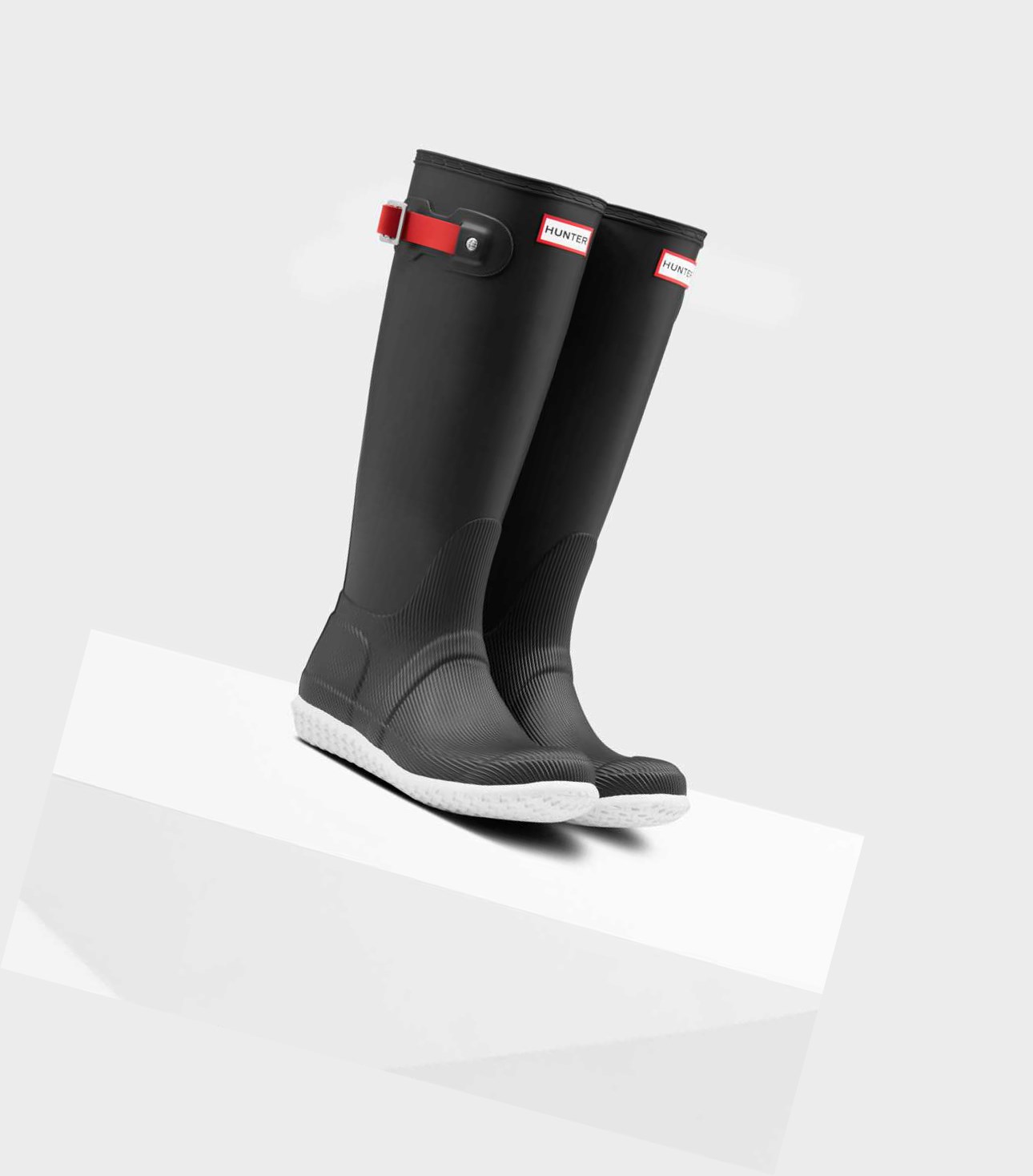 Wysokie Buty Damskie Hunter Original Płaskie Heel Calendar Sole Wellington Czarne | 059KPTLJY