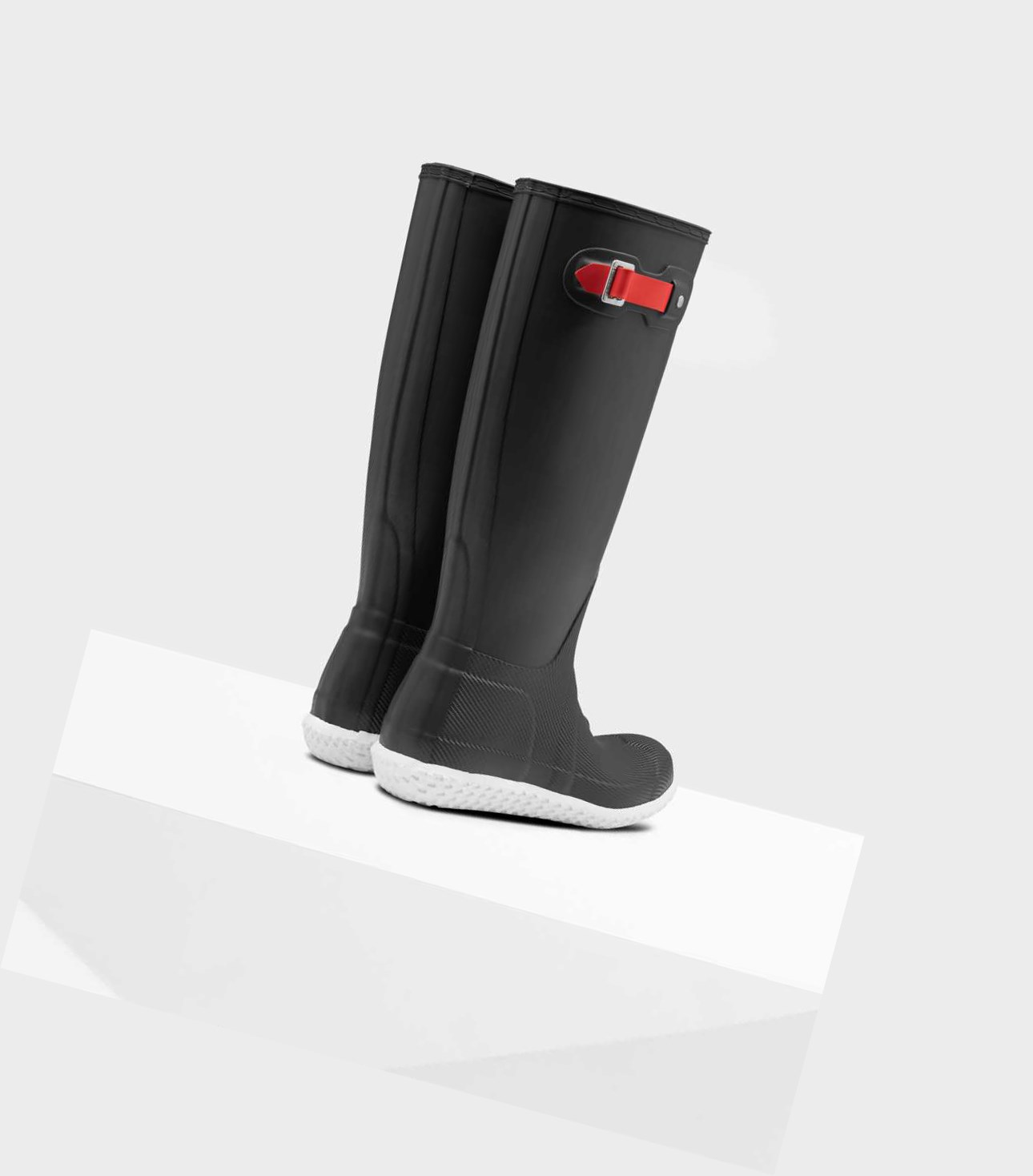 Wysokie Buty Damskie Hunter Original Płaskie Heel Calendar Sole Wellington Czarne | 059KPTLJY