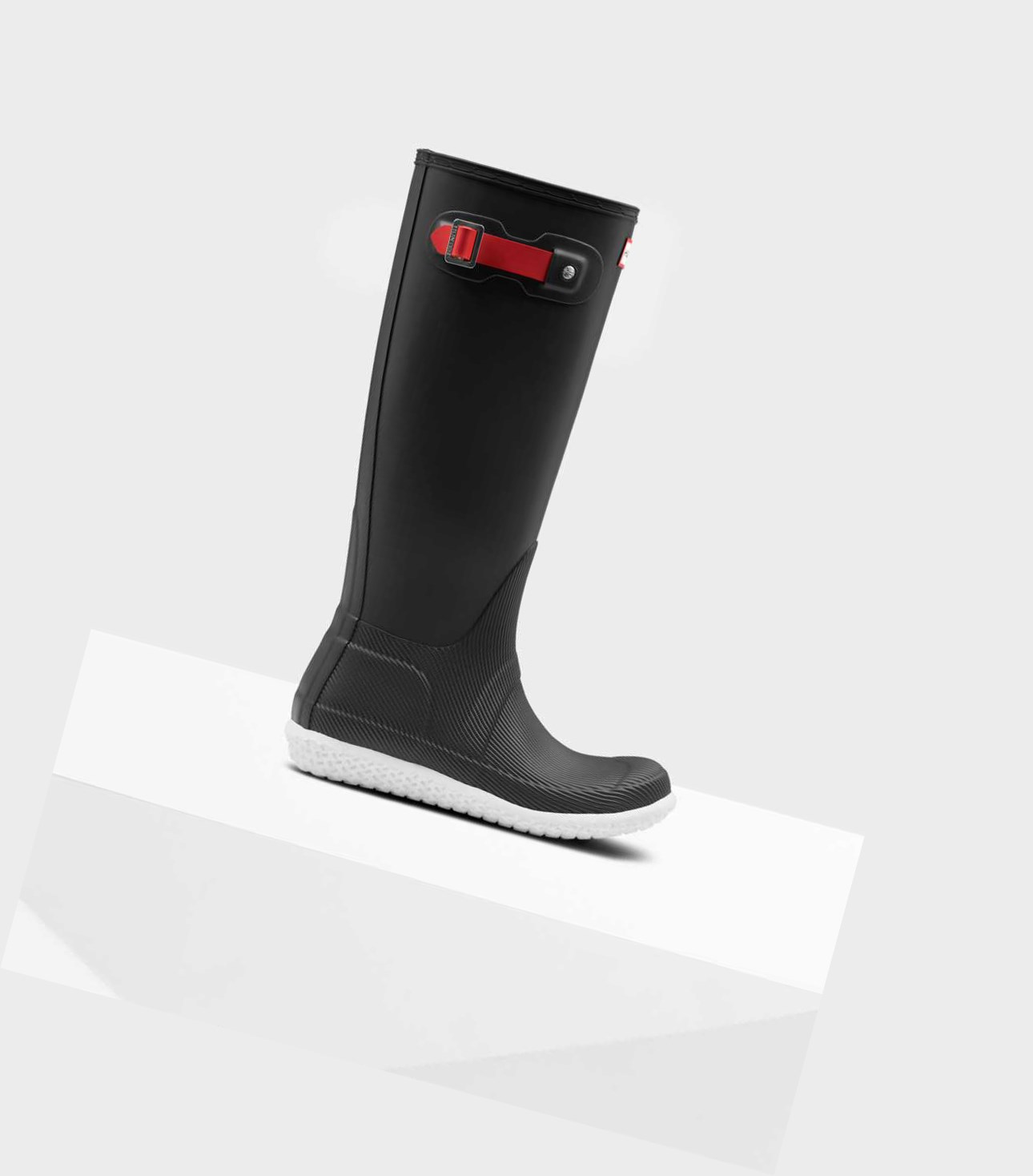 Wysokie Buty Damskie Hunter Original Płaskie Heel Calendar Sole Wellington Czarne | 059KPTLJY