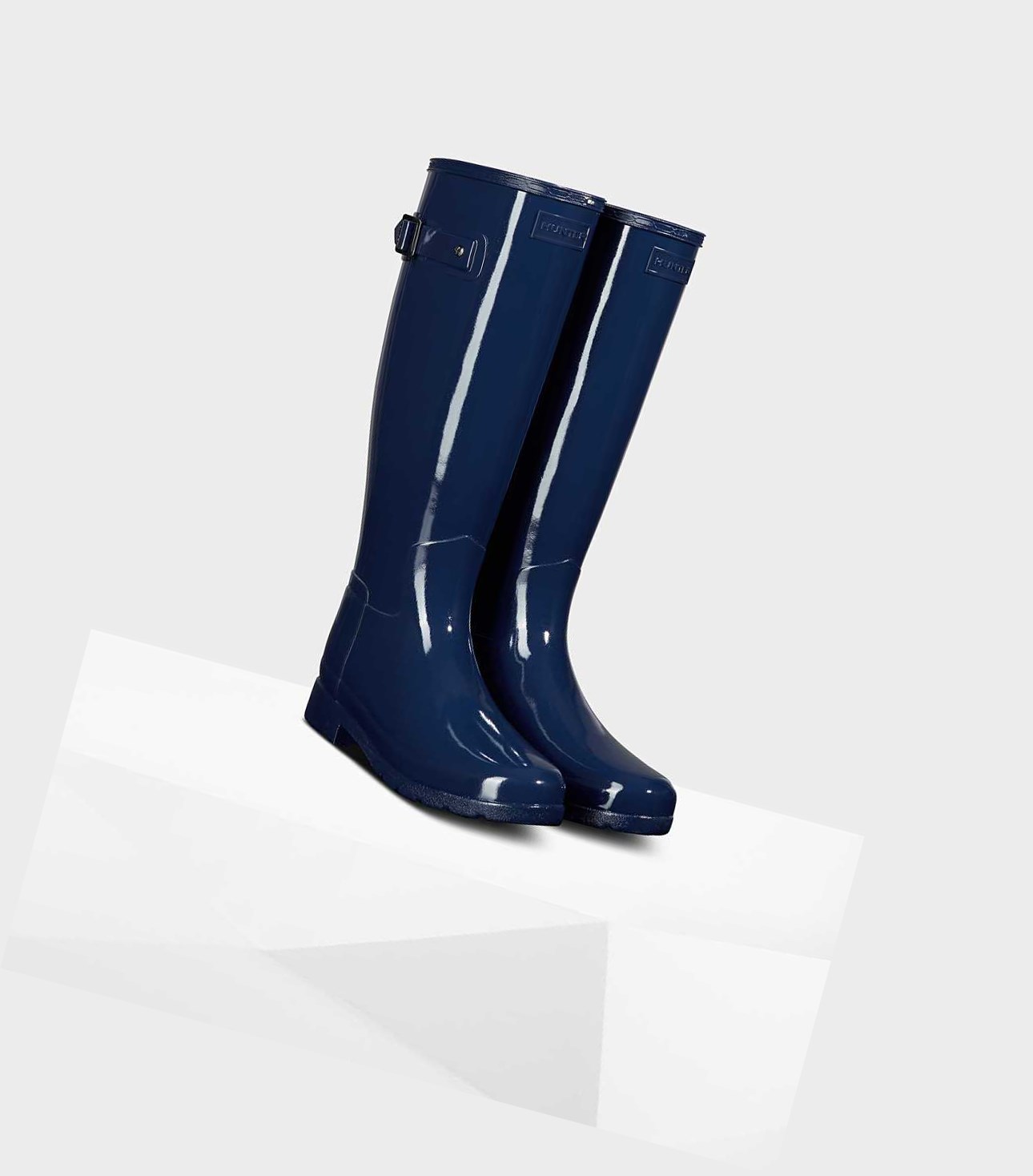 Wysokie Buty Damskie Hunter Original Refined Gloss Wellington Niebieskie | 027UORFYW