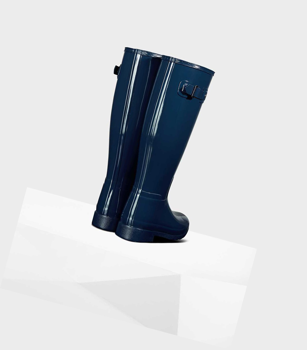 Wysokie Buty Damskie Hunter Original Refined Gloss Wellington Niebieskie | 027UORFYW
