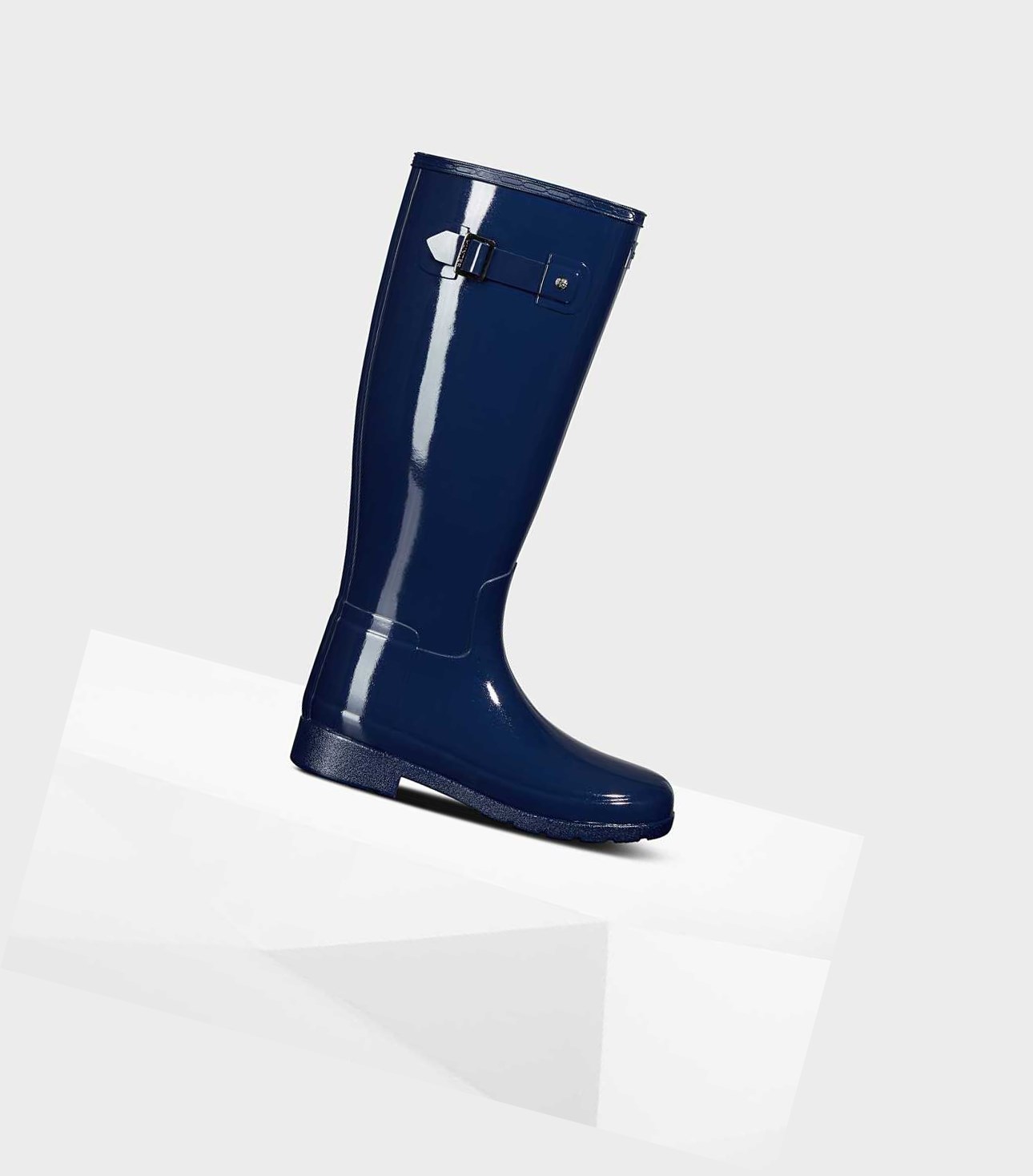 Wysokie Buty Damskie Hunter Original Refined Gloss Wellington Niebieskie | 027UORFYW