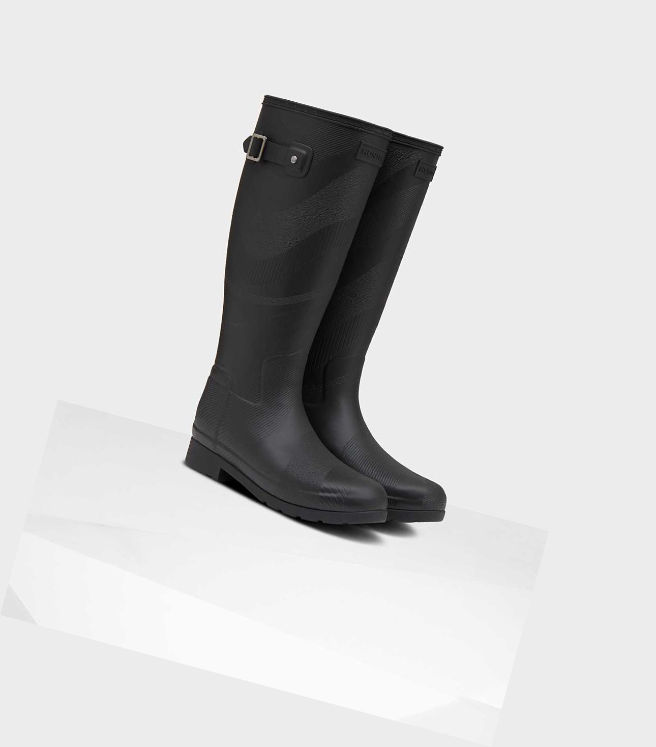 Wysokie Buty Damskie Hunter Original Refined Insulated Wave Texture Wellington Czarne | 053TWJBRA