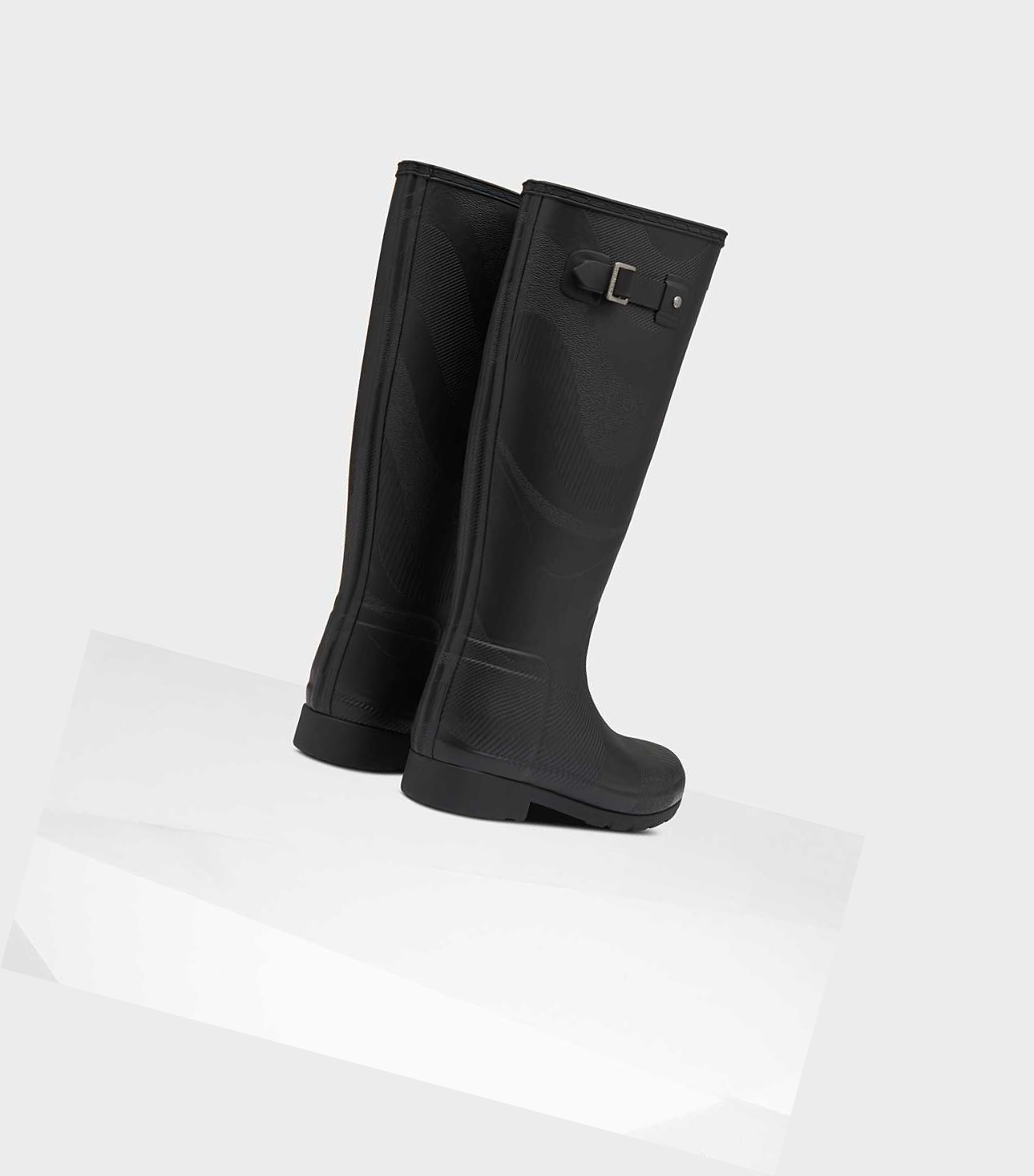 Wysokie Buty Damskie Hunter Original Refined Insulated Wave Texture Wellington Czarne | 053TWJBRA