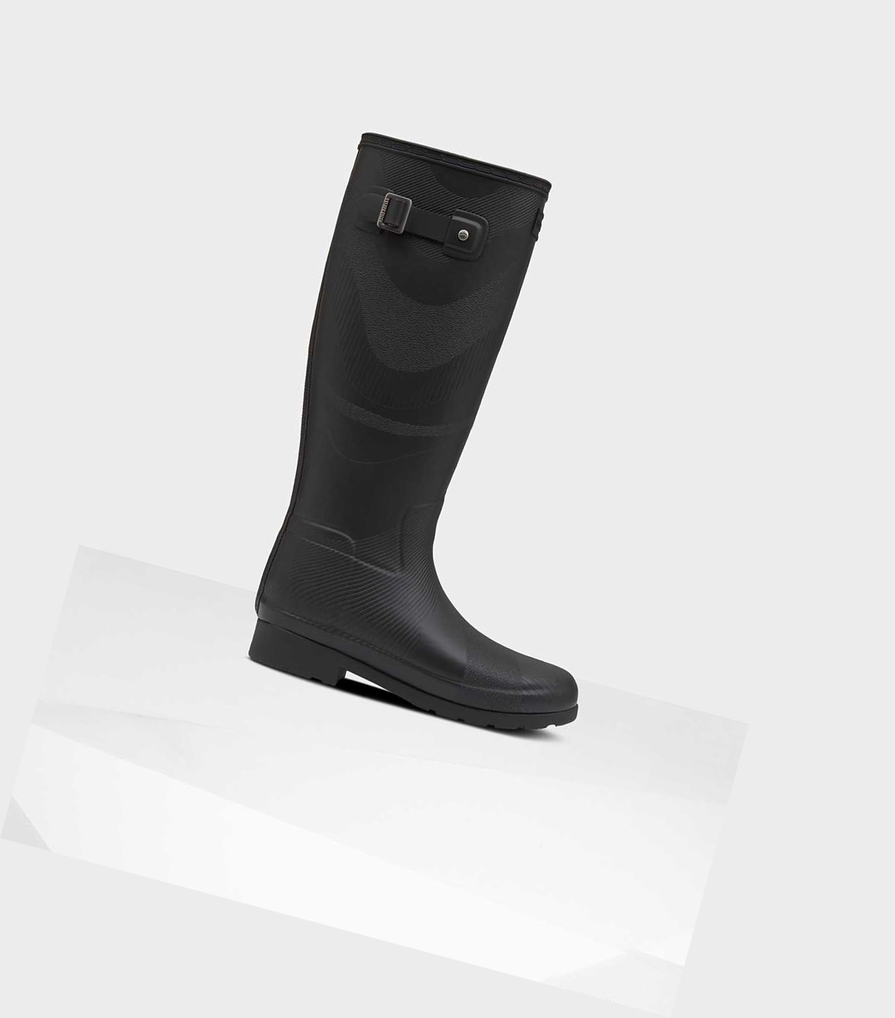Wysokie Buty Damskie Hunter Original Refined Insulated Wave Texture Wellington Czarne | 053TWJBRA