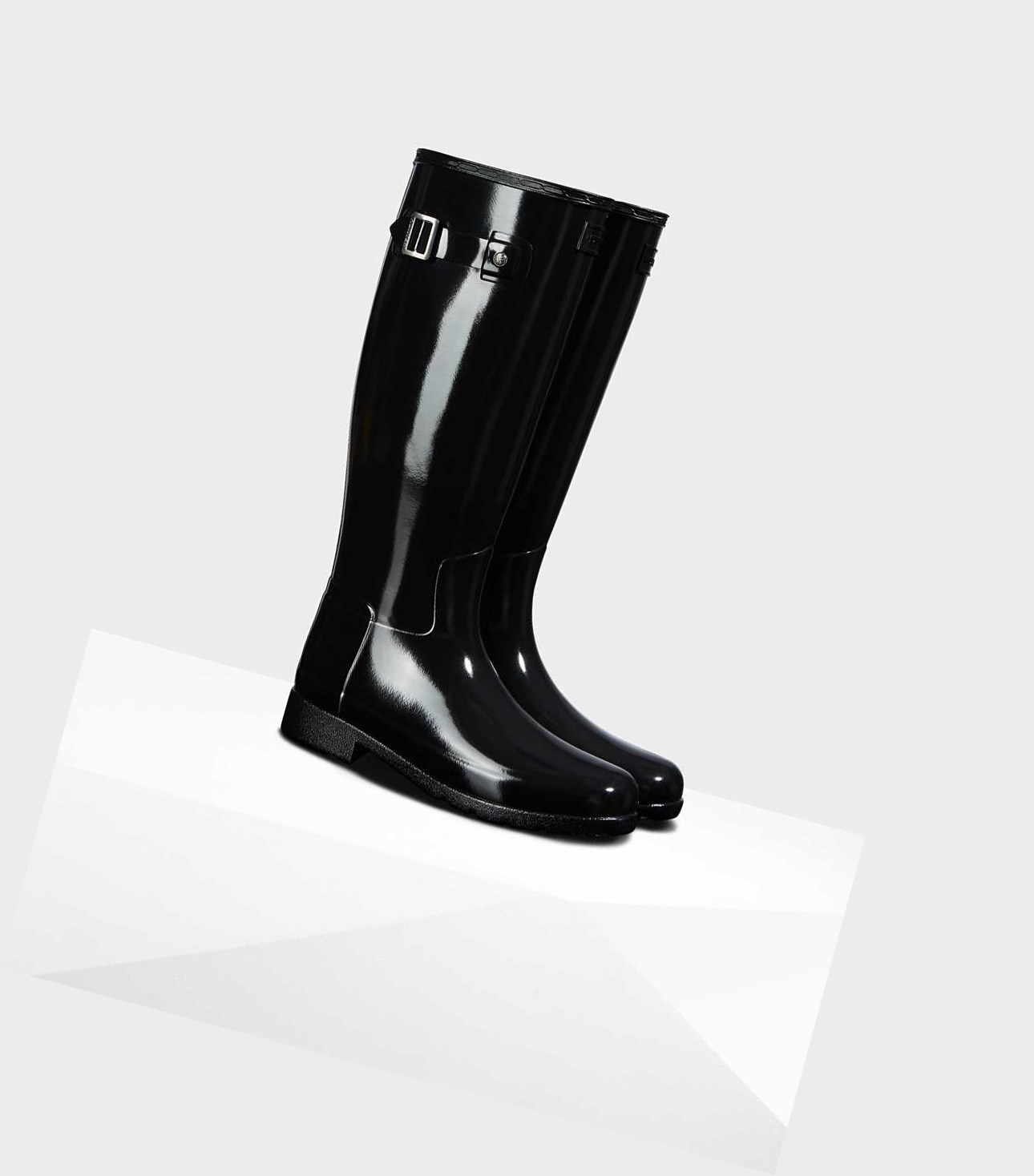 Wysokie Buty Damskie Hunter Original Refined Gloss Wellington Czarne | 714ZFVEGQ