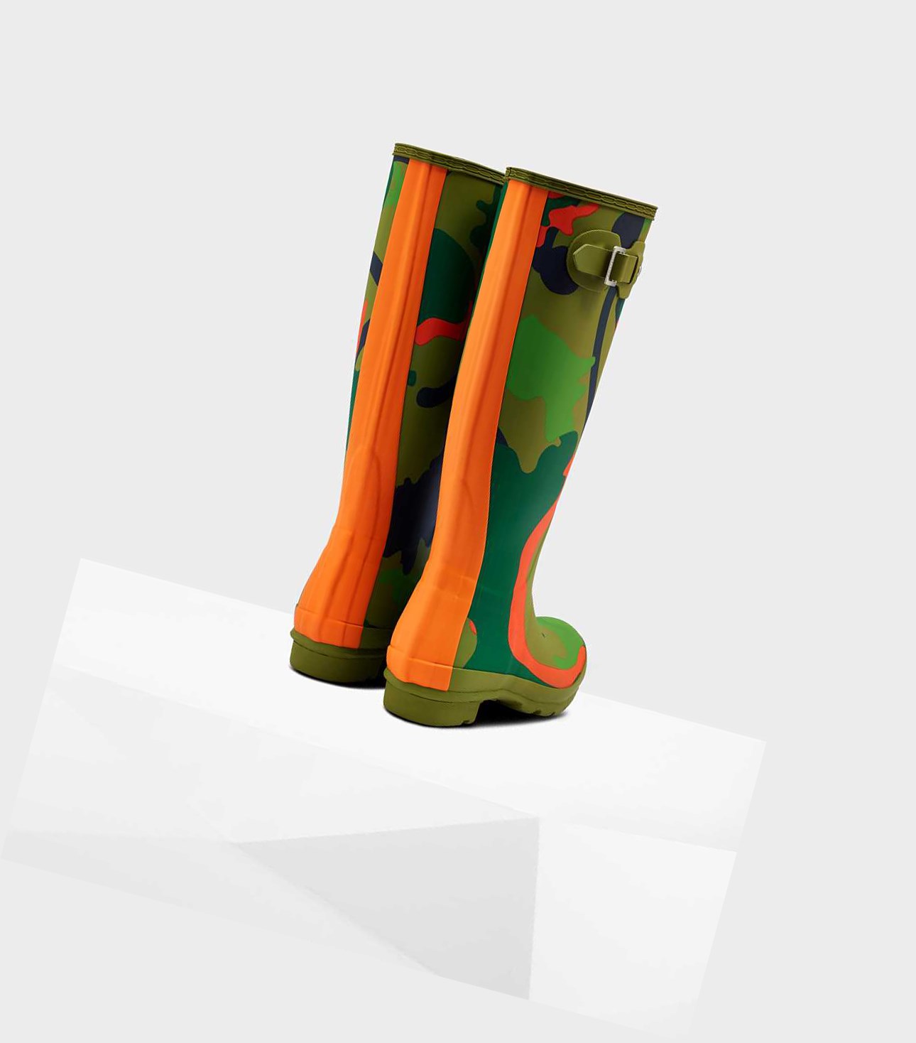 Wysokie Buty Damskie Hunter Original Rockpool Camo Wellington Zielone | 842SEPFGR