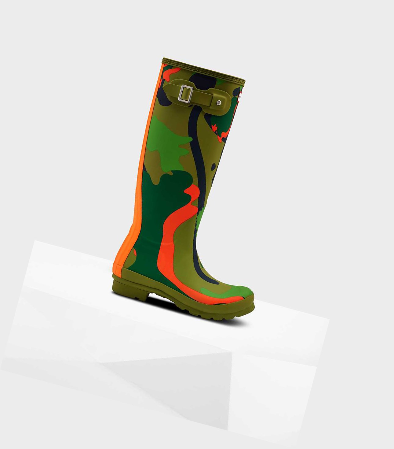 Wysokie Buty Damskie Hunter Original Rockpool Camo Wellington Zielone | 842SEPFGR