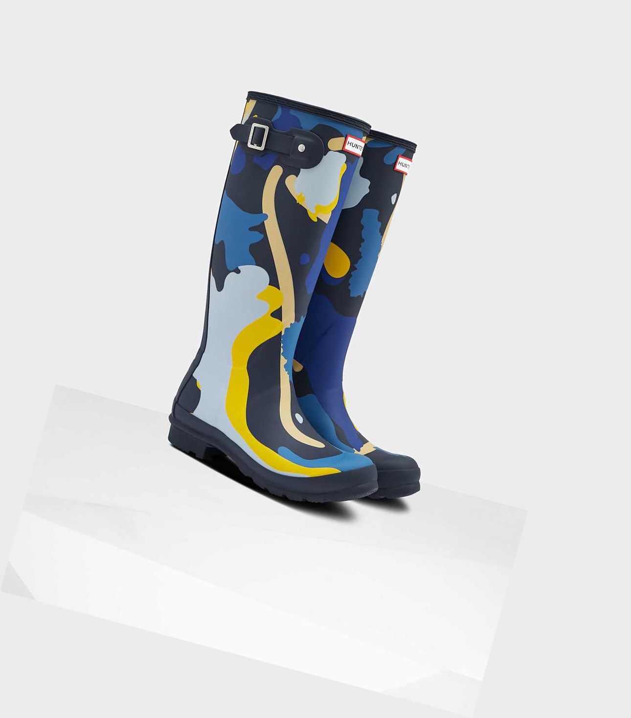 Wysokie Buty Damskie Hunter Original Rockpool Camo Wellington Granatowe | 871URVDFP