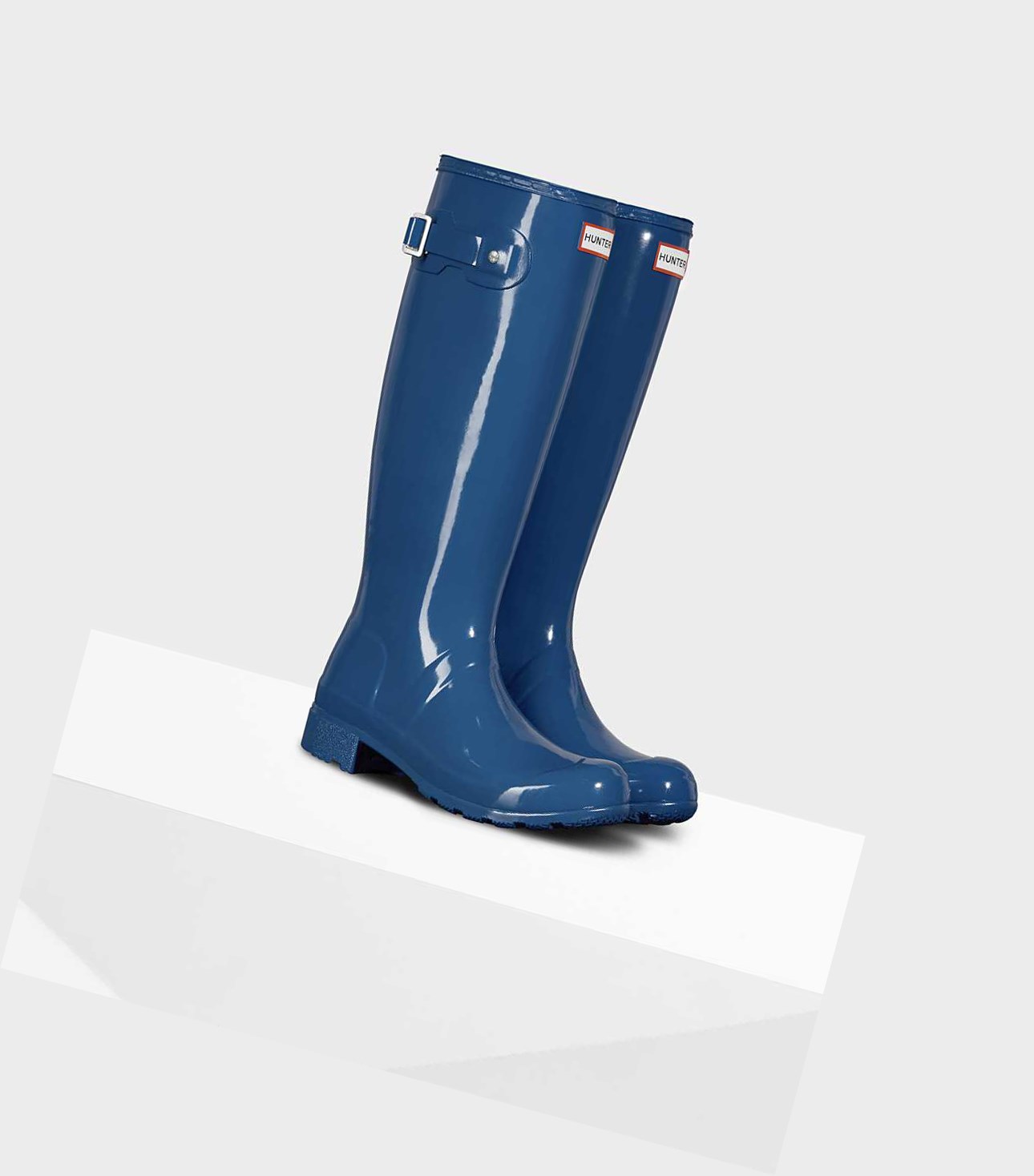 Wysokie Buty Damskie Hunter Original Tour Foldable Gloss Wellington Niebieskie | 839VHCWLR