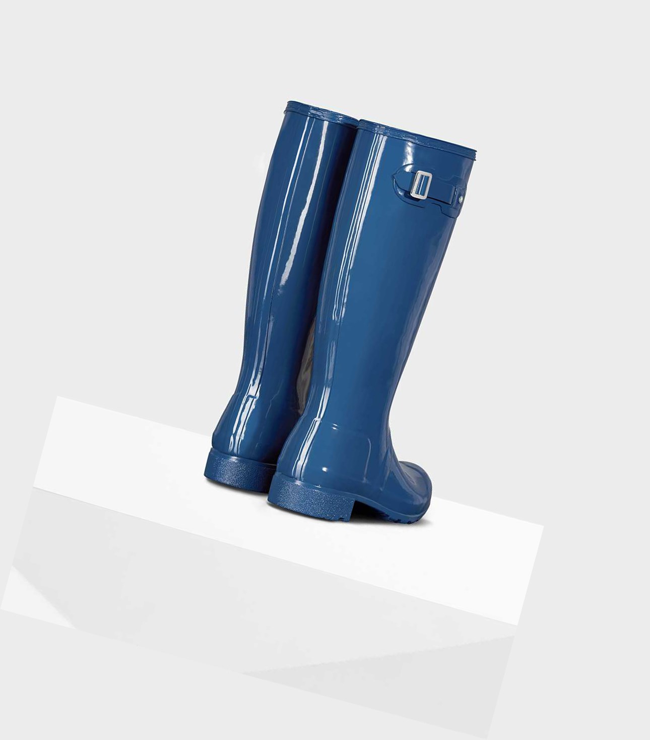 Wysokie Buty Damskie Hunter Original Tour Foldable Gloss Wellington Niebieskie | 839VHCWLR
