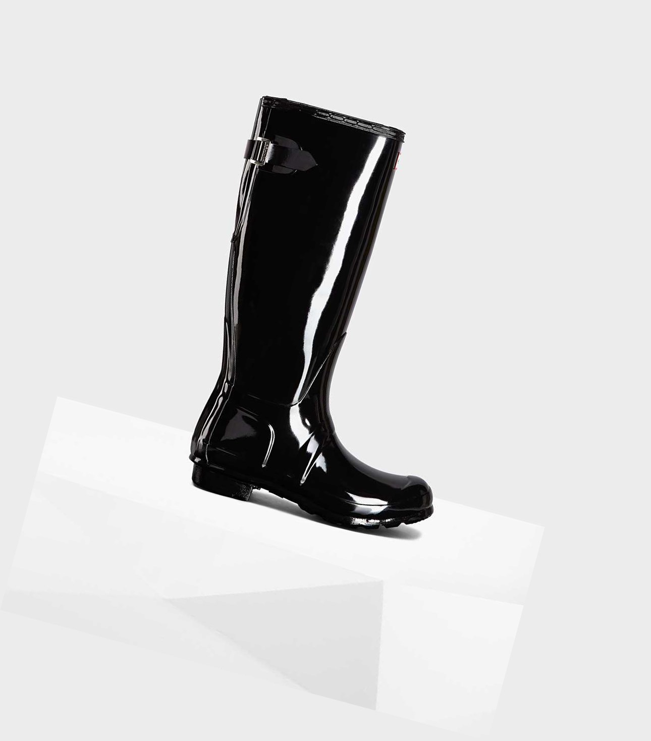 Wysokie Buty Damskie Hunter Original Wysokie Back Gloss Wellington Adjustable Czarne | 397KTJPUW