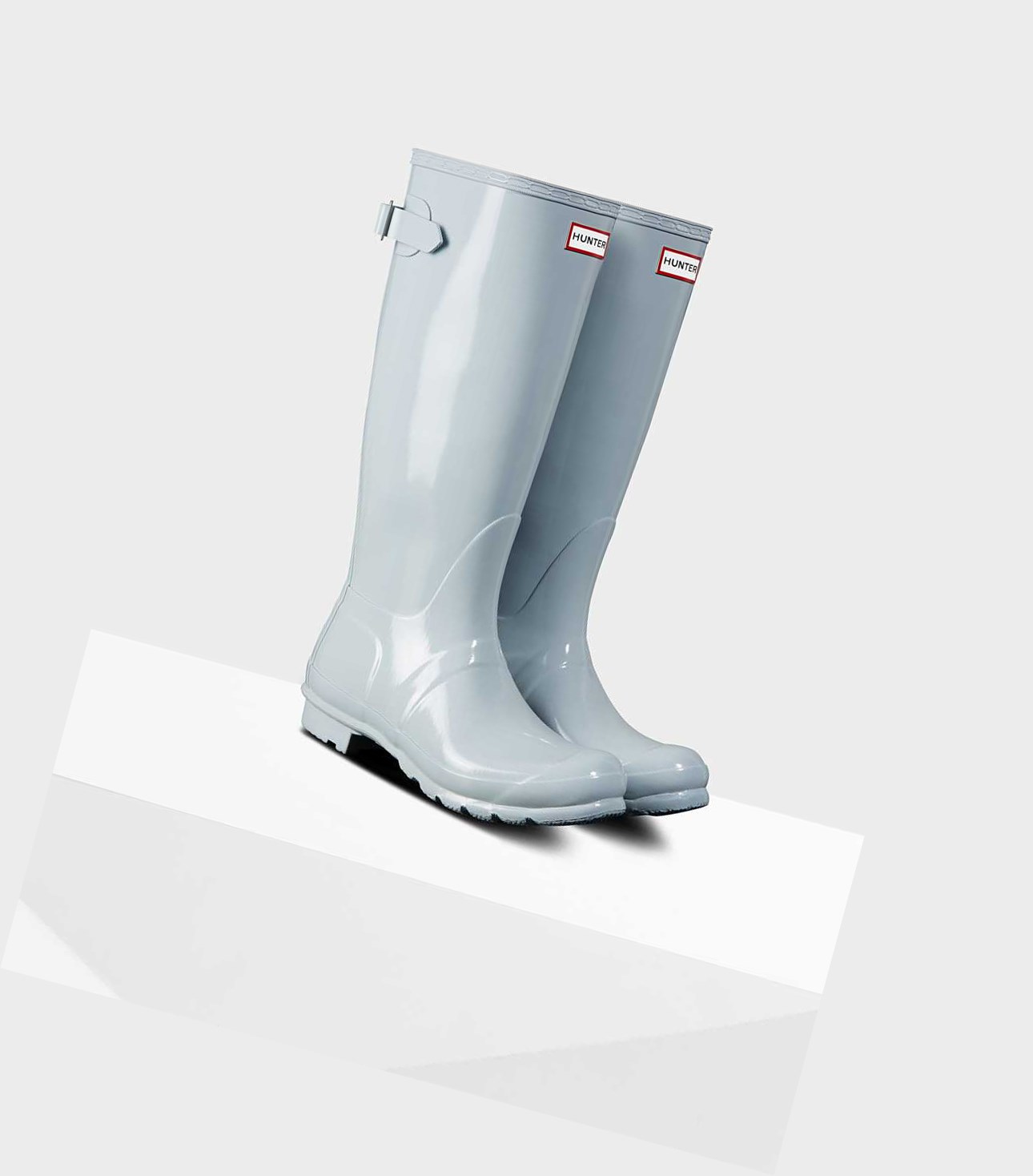 Wysokie Buty Damskie Hunter Original Wysokie Back Gloss Wellington Adjustable Szare | 642WQOFEP