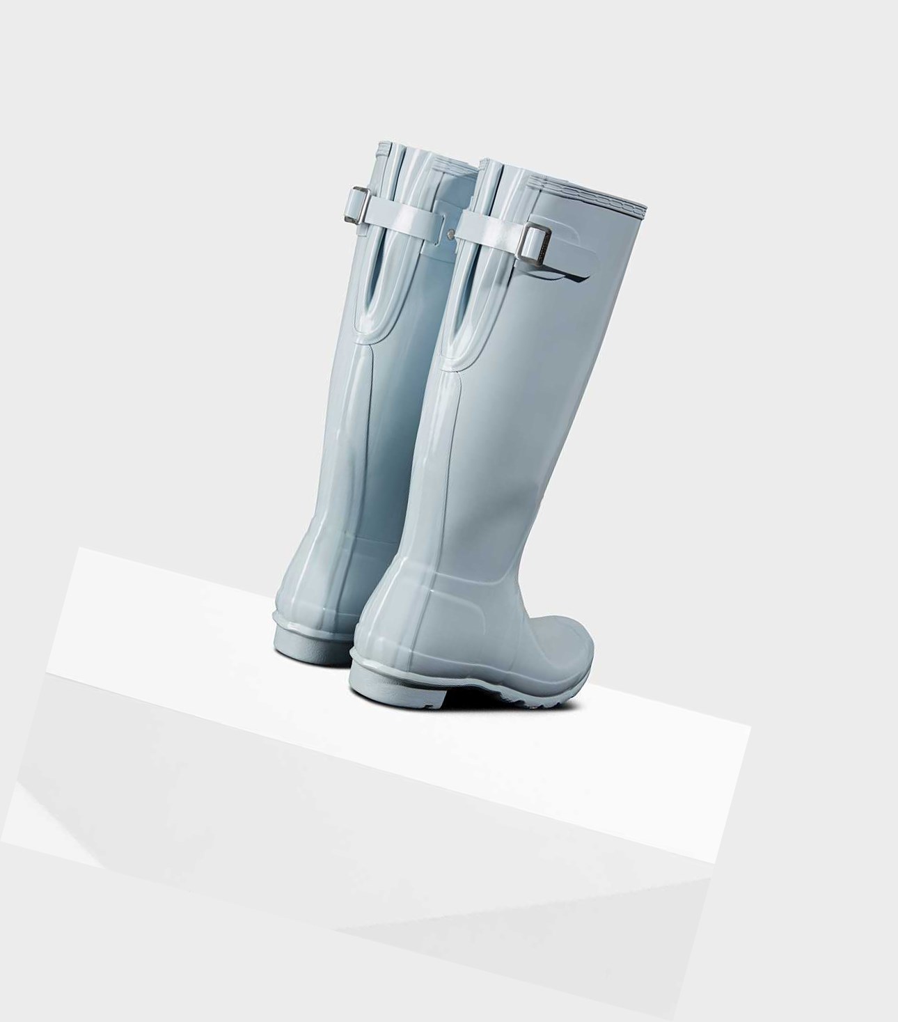 Wysokie Buty Damskie Hunter Original Wysokie Back Gloss Wellington Adjustable Szare | 642WQOFEP
