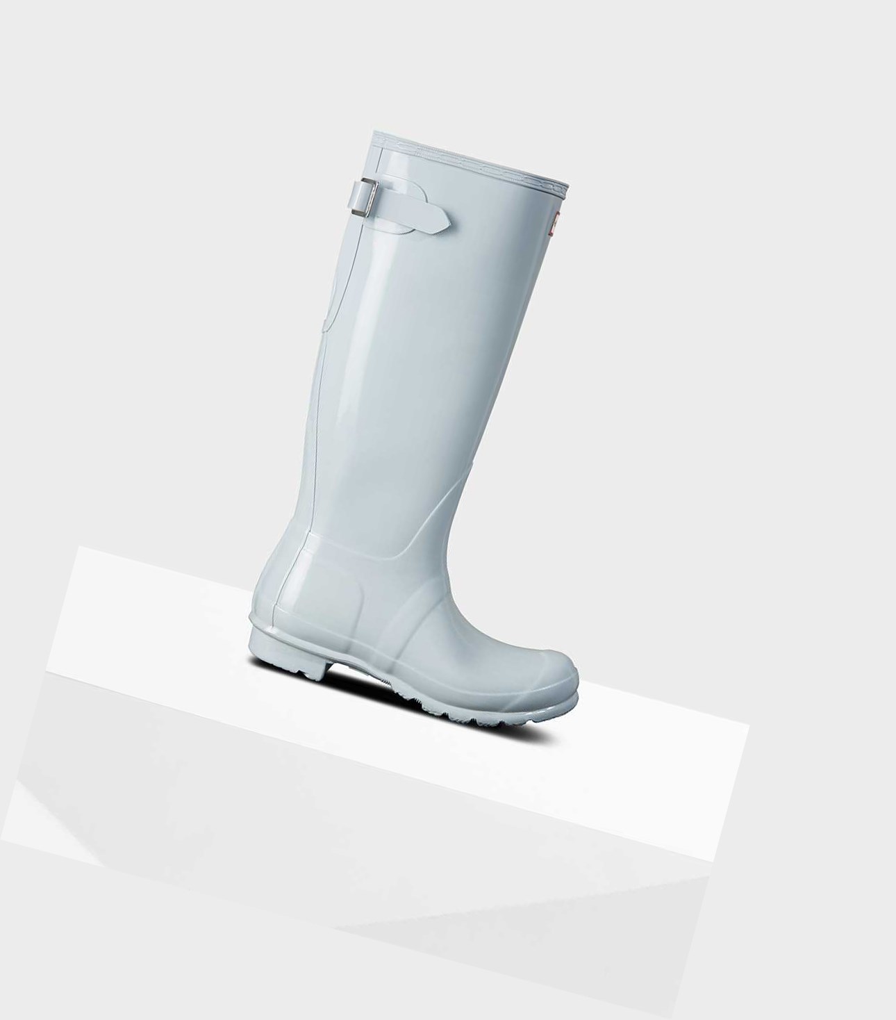 Wysokie Buty Damskie Hunter Original Wysokie Back Gloss Wellington Adjustable Szare | 642WQOFEP