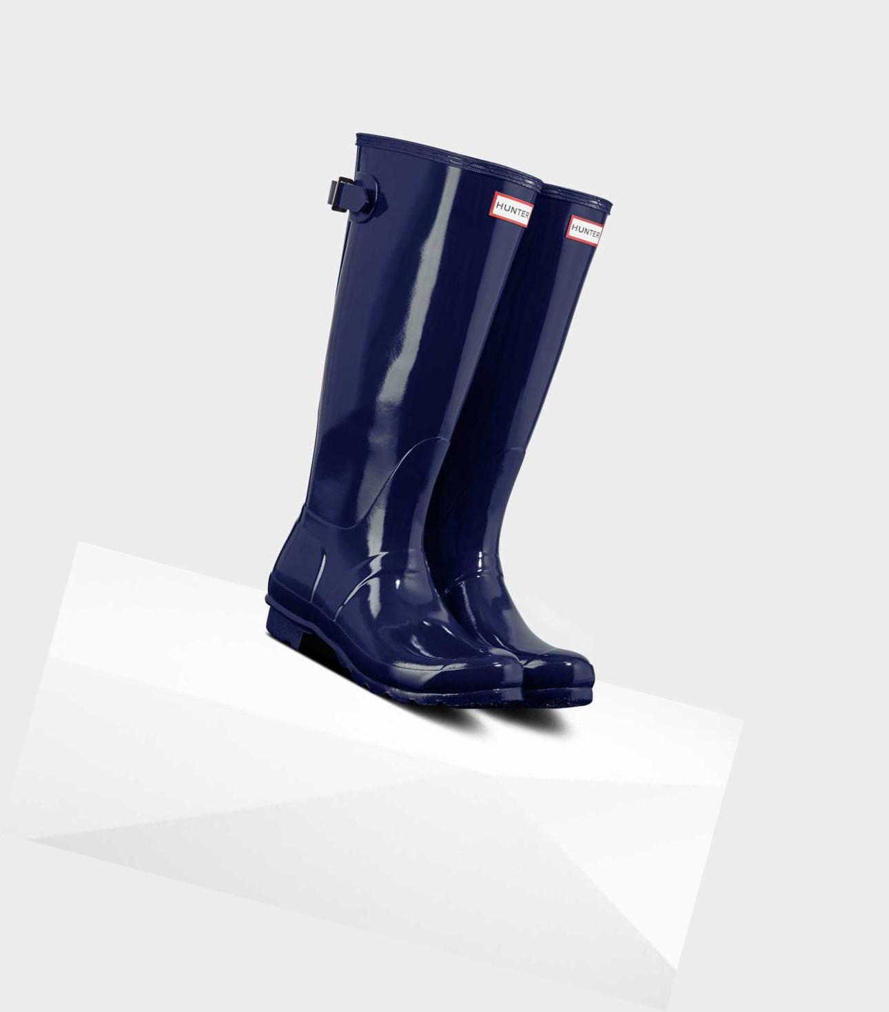 Wysokie Buty Damskie Hunter Original Wysokie Back Gloss Wellington Adjustable Niebieskie | 817ZABRLI