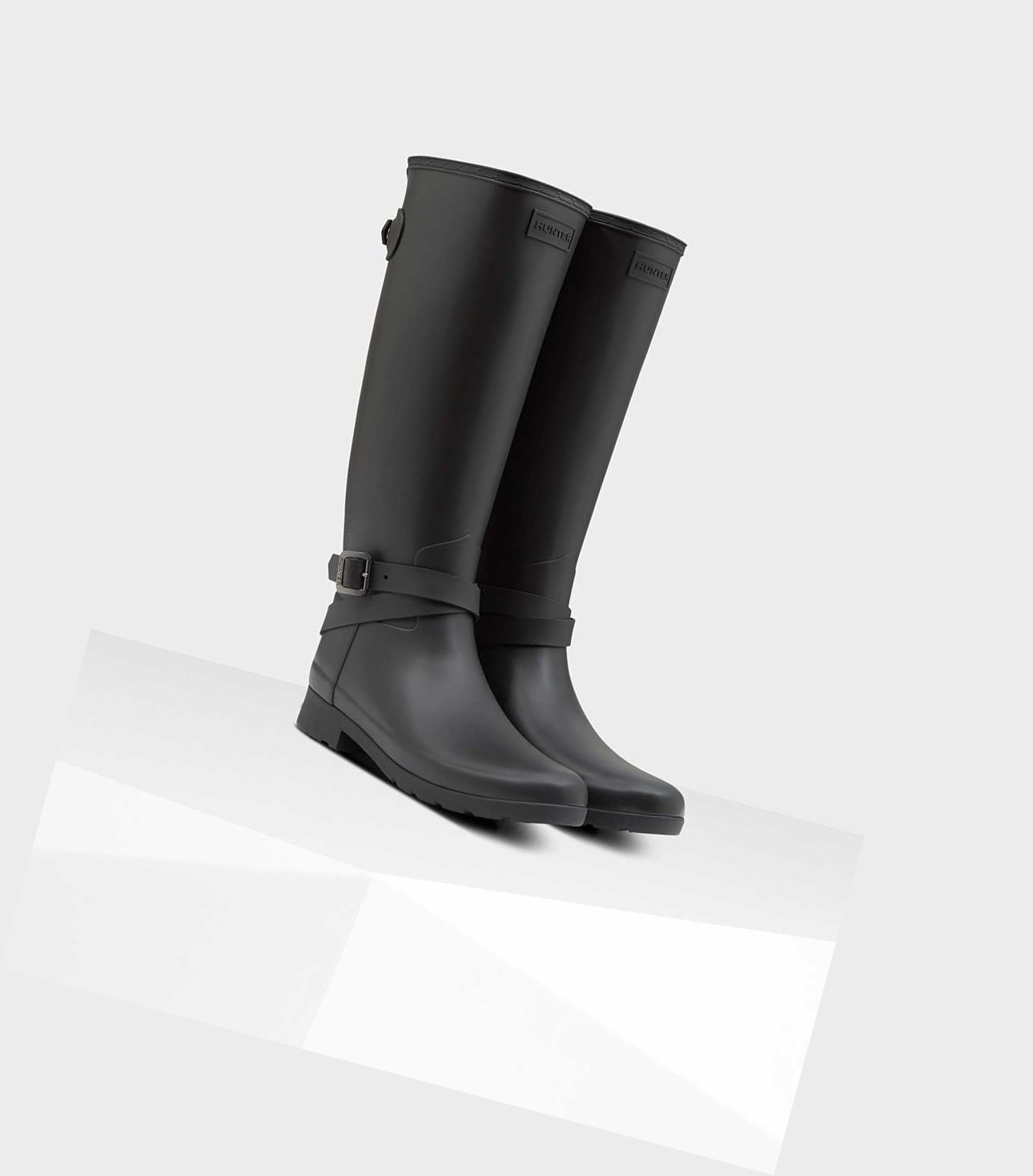 Wysokie Buty Damskie Hunter Refined Slim Fit Wysokie Wellington Adjustable Czarne | 025PCYOTX