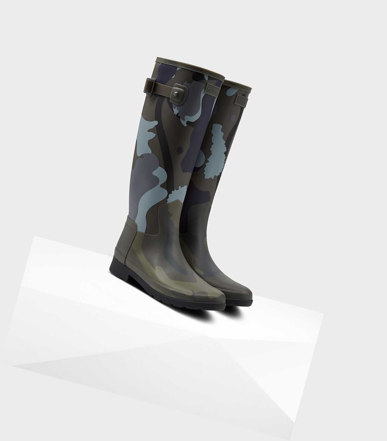 Wysokie Buty Damskie Hunter Refined Slim Fit Rockpool Camo Gum Wellington Szare | 028NDORGL