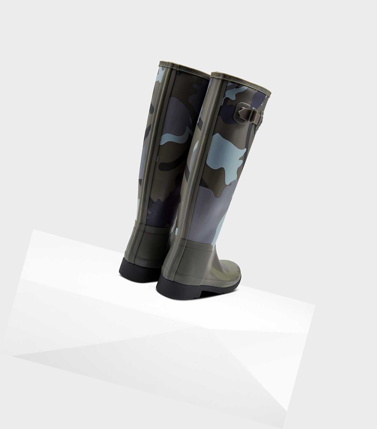 Wysokie Buty Damskie Hunter Refined Slim Fit Rockpool Camo Gum Wellington Szare | 028NDORGL