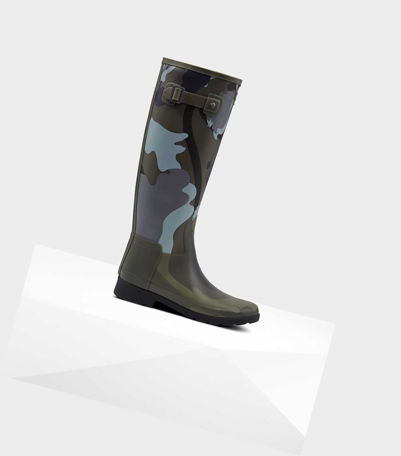 Wysokie Buty Damskie Hunter Refined Slim Fit Rockpool Camo Gum Wellington Szare | 028NDORGL