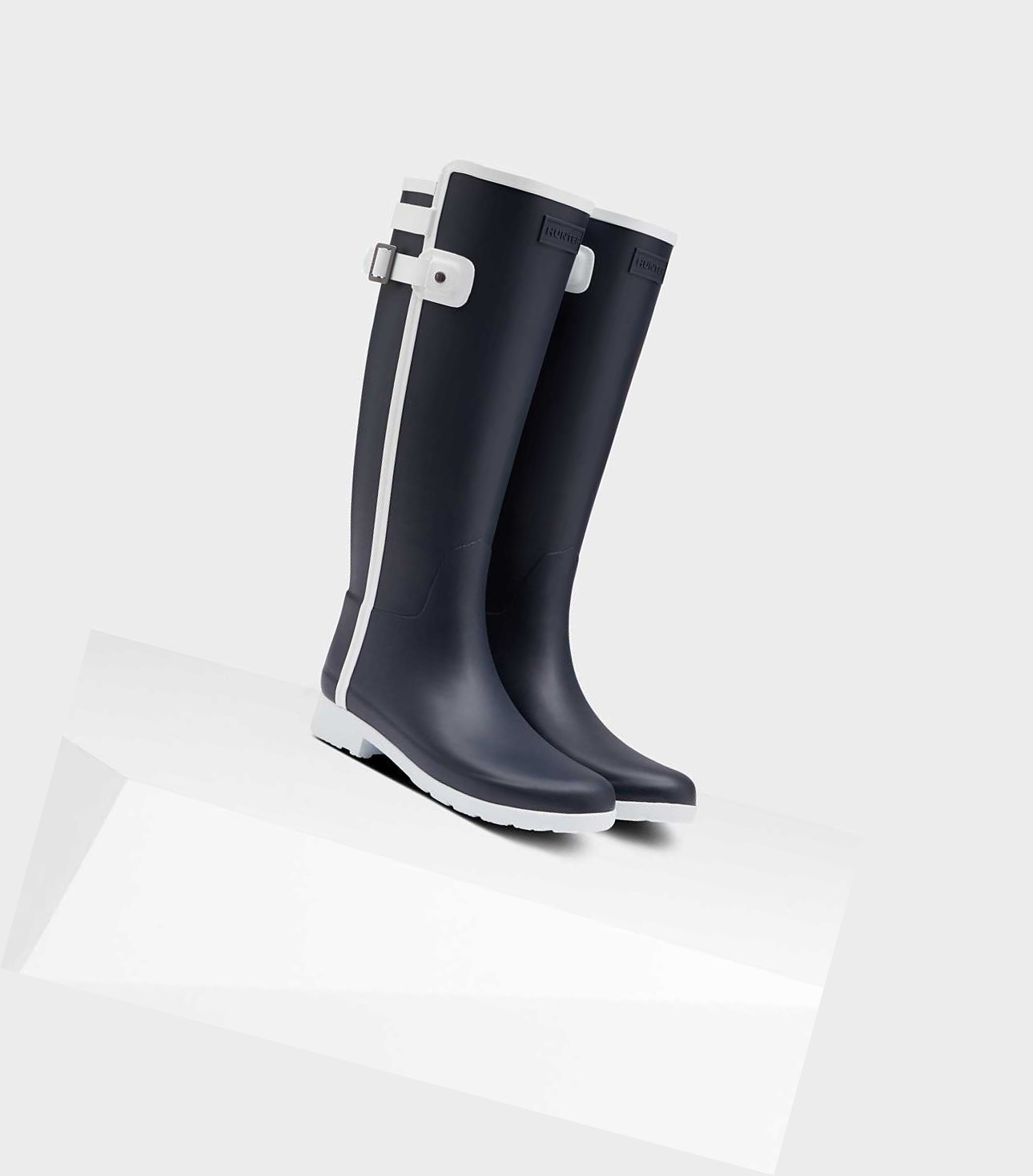 Wysokie Buty Damskie Hunter Refined Slim Fit Contrast Wellington Granatowe | 217UWLEDP