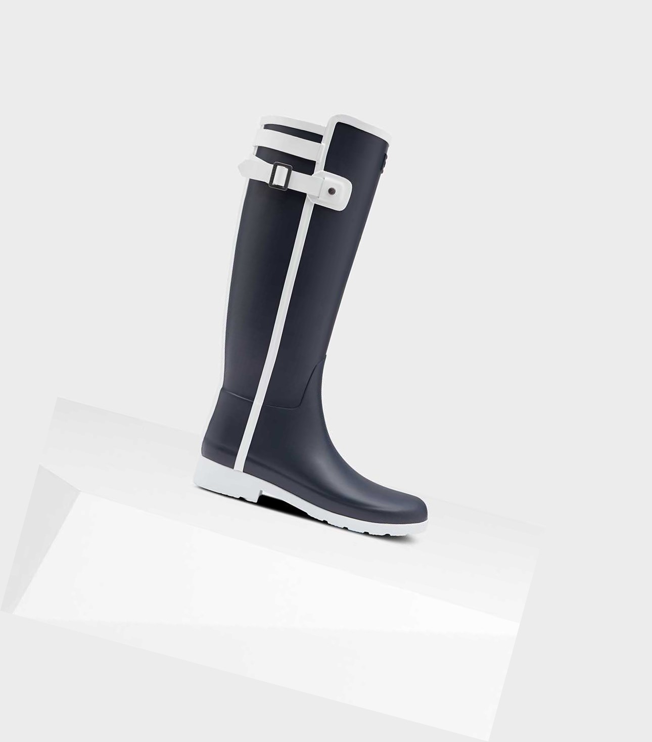Wysokie Buty Damskie Hunter Refined Slim Fit Contrast Wellington Granatowe | 217UWLEDP