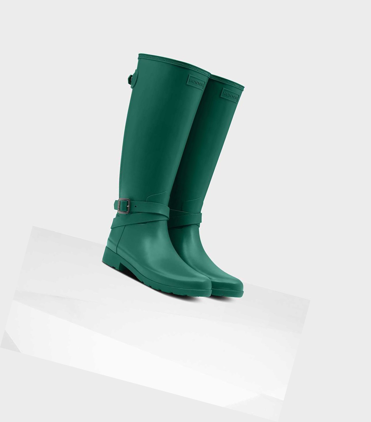 Wysokie Buty Damskie Hunter Refined Slim Fit Wysokie Wellington Adjustable Zielone | 283JOTCDK