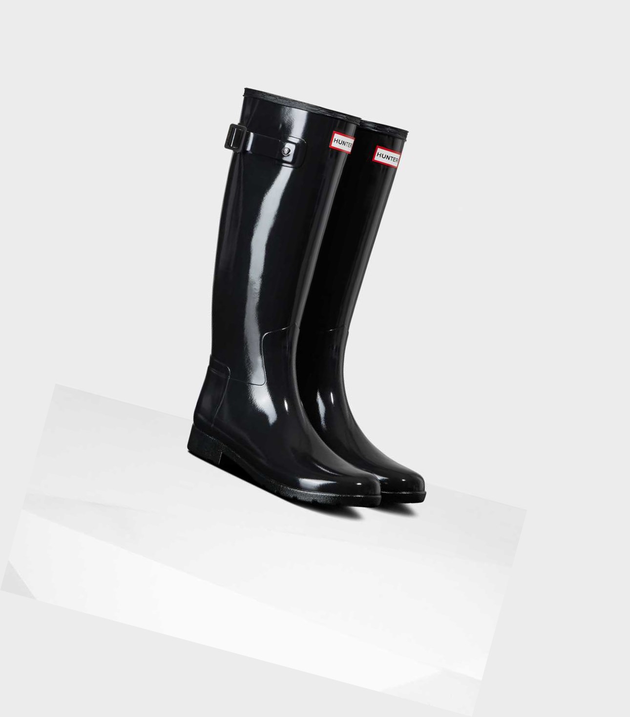 Wysokie Buty Damskie Hunter Refined Slim Fit Gloss Wellington Czarne | 418MZYTJC