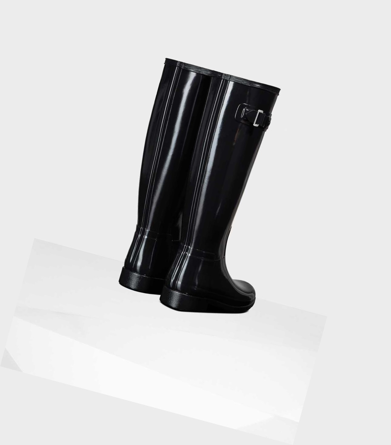 Wysokie Buty Damskie Hunter Refined Slim Fit Gloss Wellington Czarne | 418MZYTJC