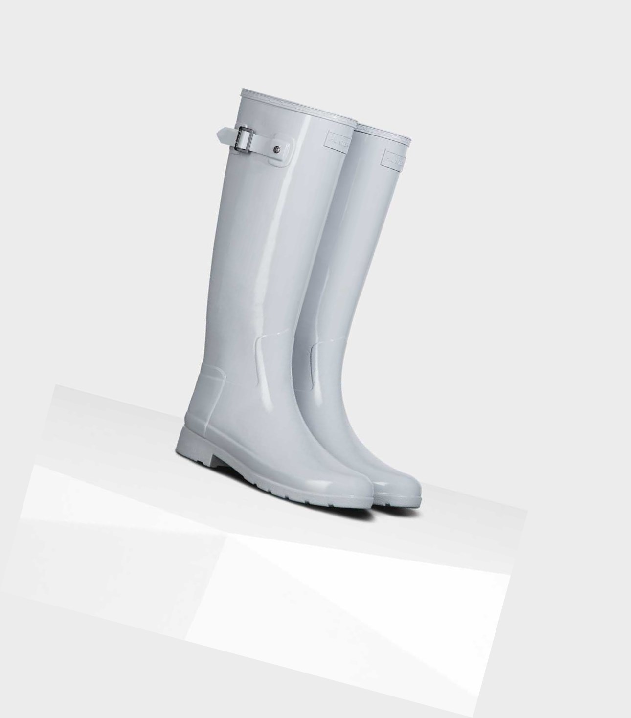 Wysokie Buty Damskie Hunter Refined Slim Fit Gloss Wellington Szare | 730EVBOLN
