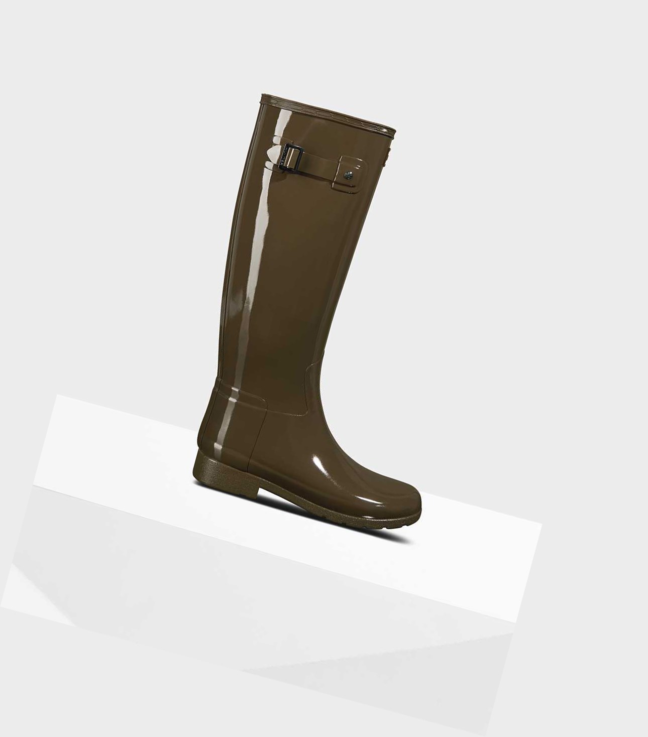 Wysokie Buty Damskie Hunter Refined Slim Fit Gloss Wellington Zielone | 985JNKOXU