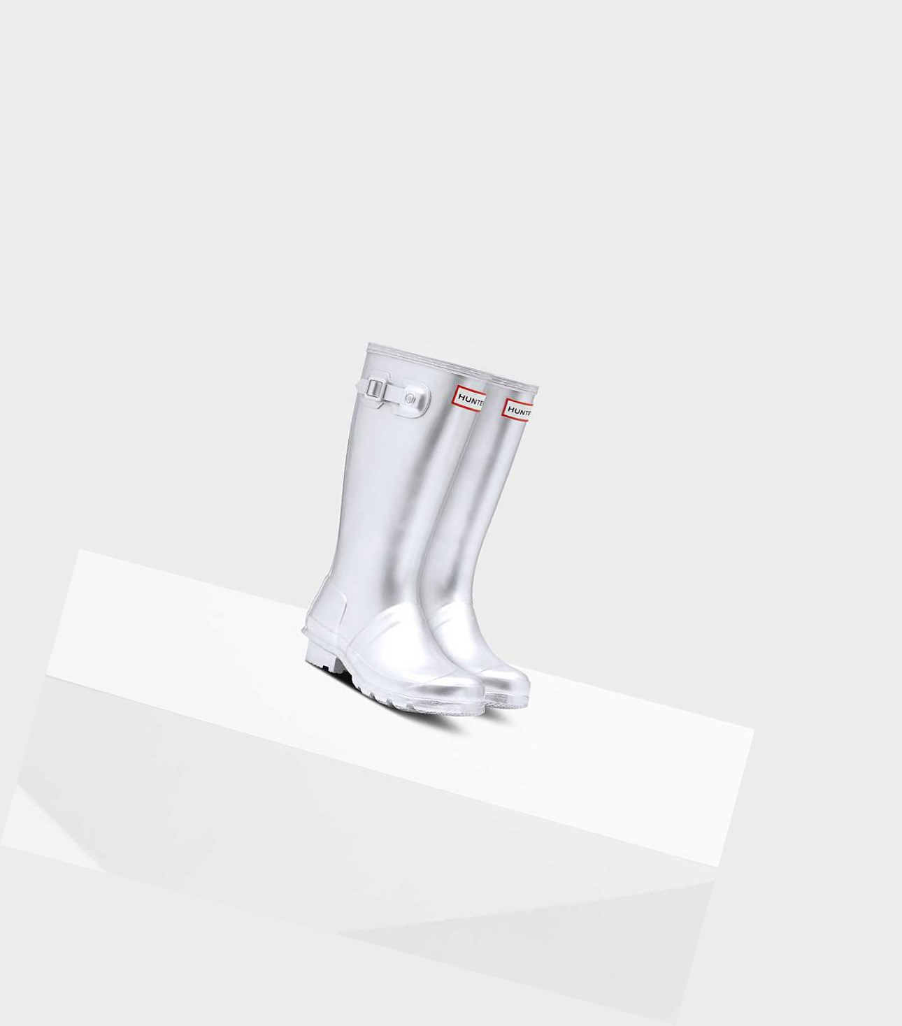 Wysokie Buty Dziecięce Hunter Original Big Metallic Wellington Srebrne | 725SINVGZ