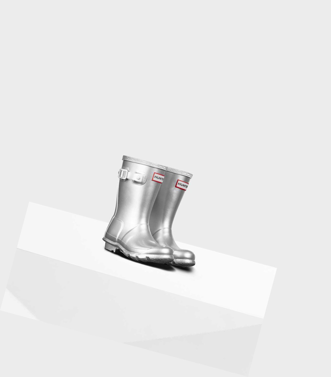 Wysokie Buty Dziecięce Hunter Original Little Metallic Wellington Srebrne | 936HSVTNY