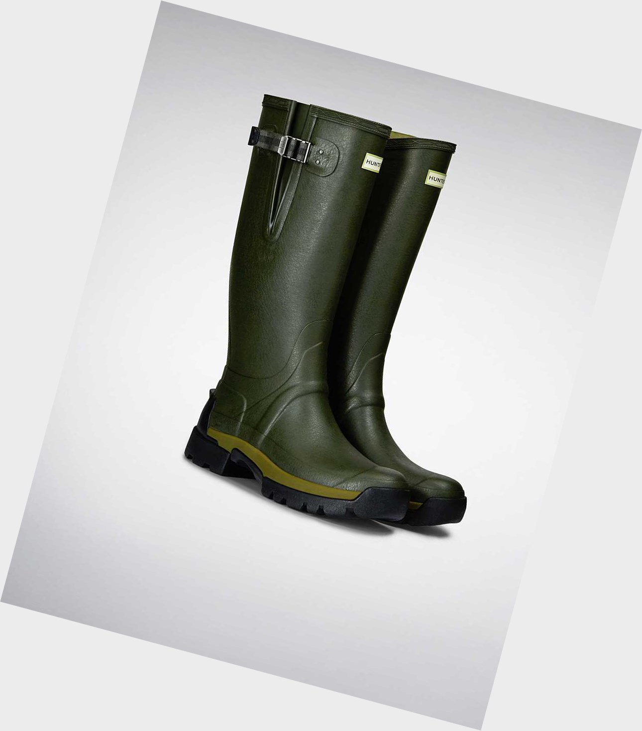 Wysokie Buty Męskie Hunter Balmoral Bamboo Carbon Wellington Zielone | 134PSWBHD