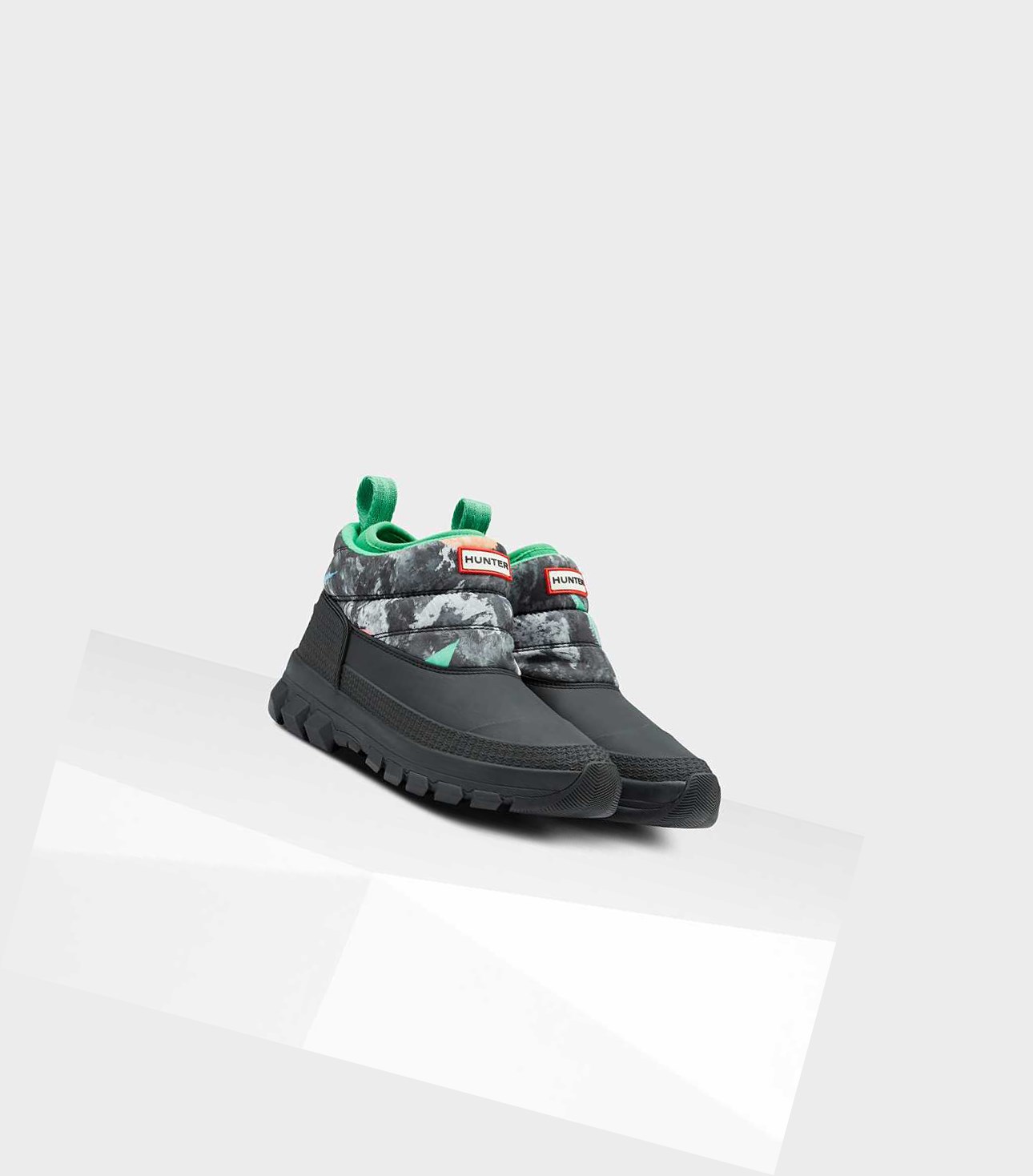 Śniegowce Damskie Hunter Original Printed Insulated Ankle Czarne | 407ENRWHY